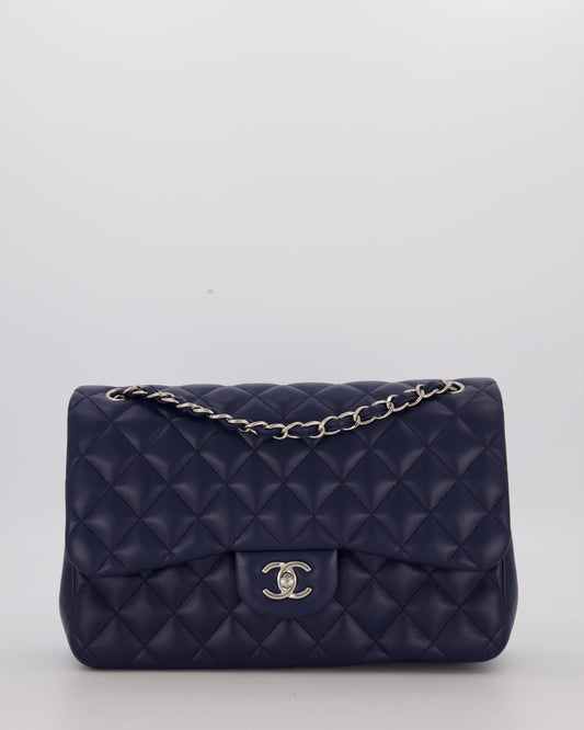 Chanel Navy Jumbo Classic Double Flap Bag in Lambskin Leather with Silver Hardware RRP £9,540
