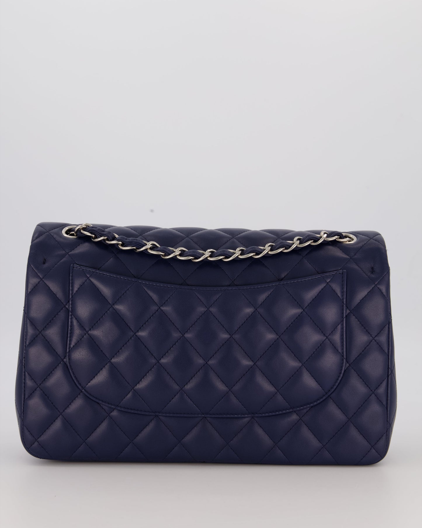 Chanel Navy Jumbo Classic Double Flap Bag in Lambskin Leather with Silver Hardware RRP £9,540