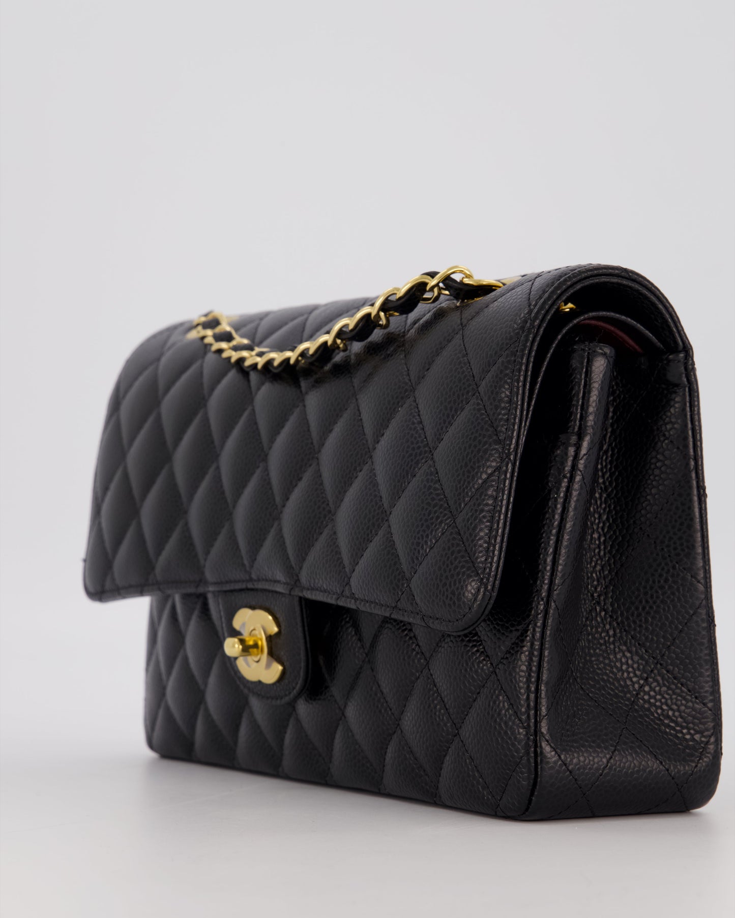 Chanel Black Medium Classic Double Flap Bag in Caviar Leather with Gold Hardware