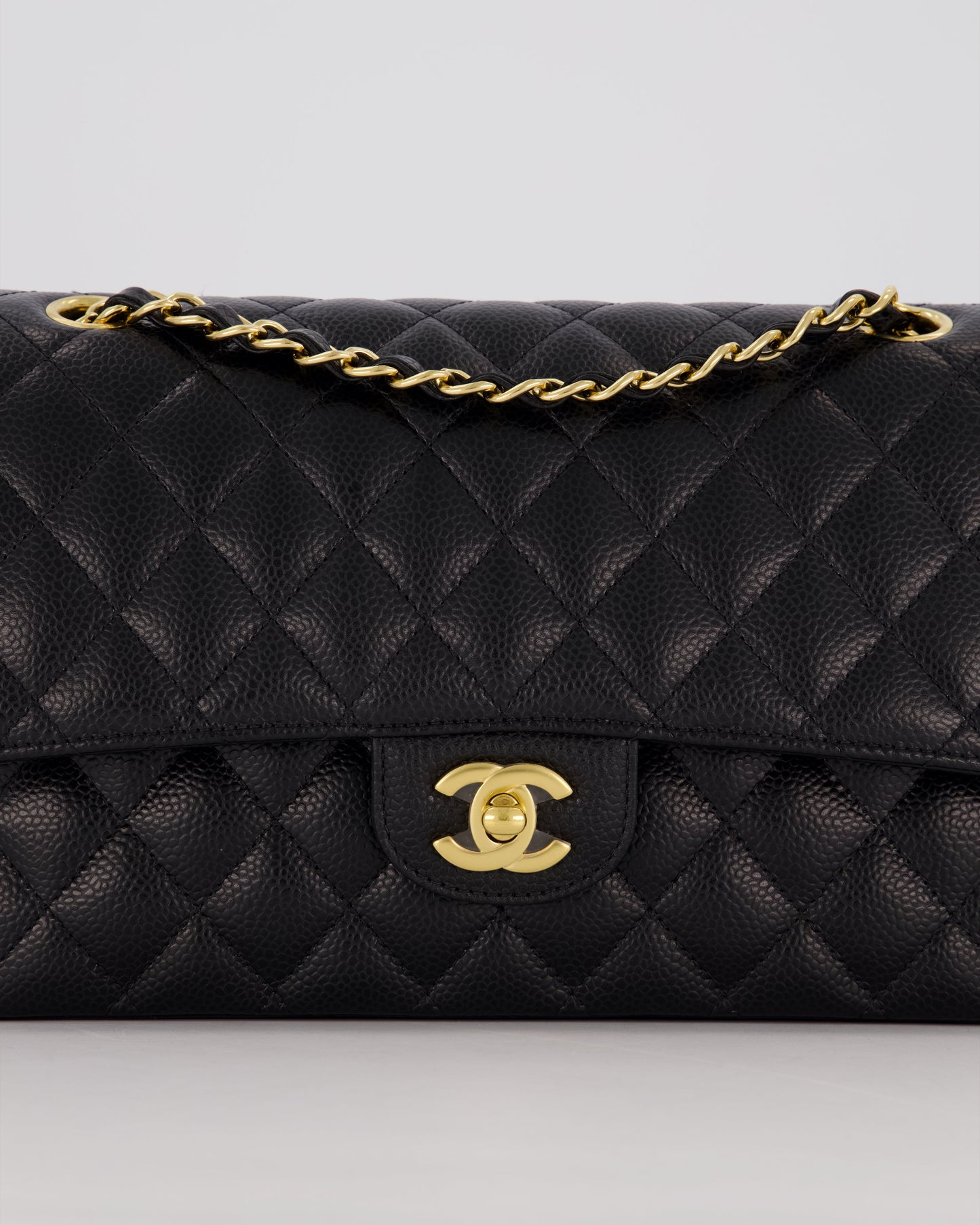 Chanel Black Medium Classic Double Flap Bag in Caviar Leather with Gold Hardware