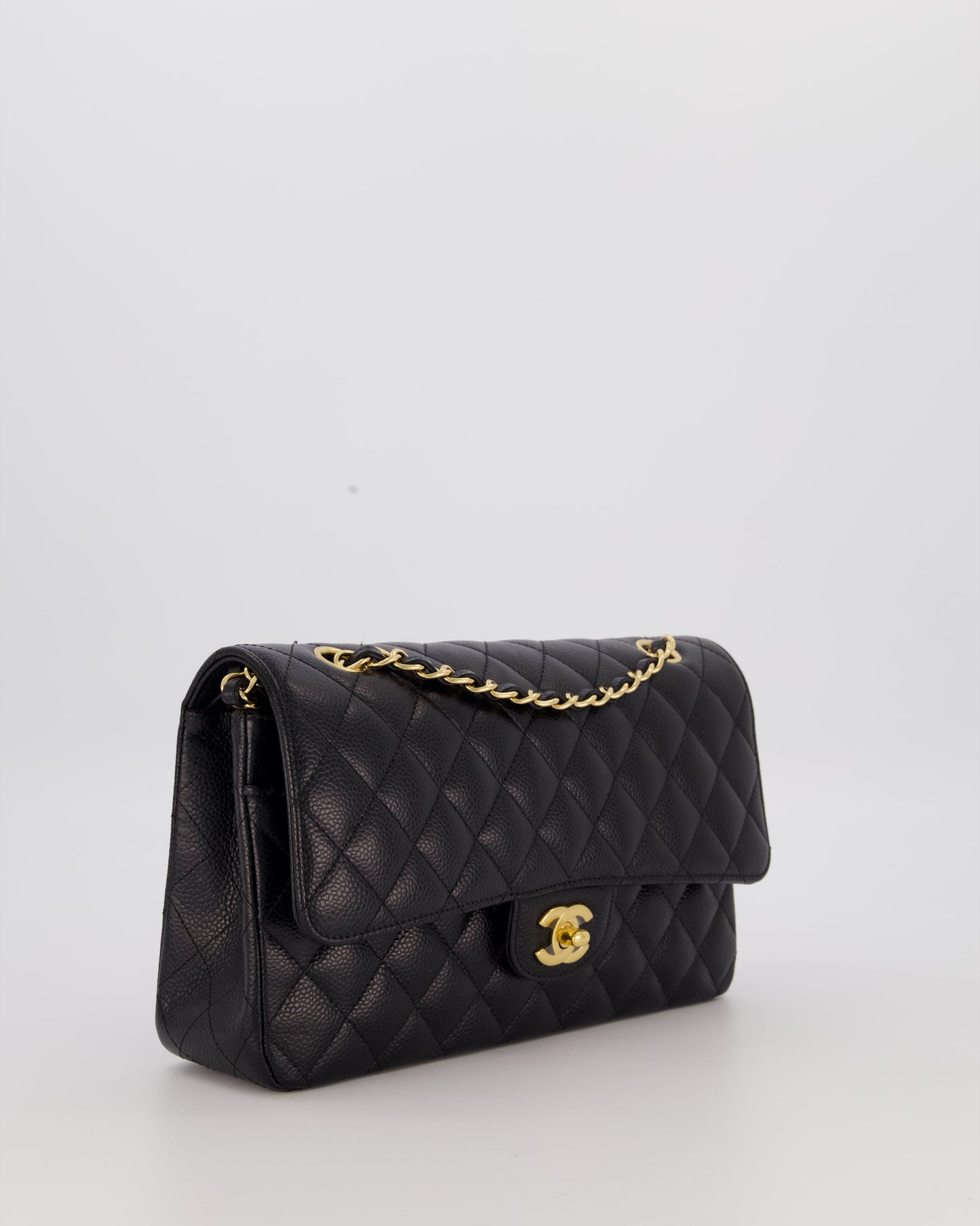 Chanel Black Medium Classic Double Flap Bag in Caviar Leather with Gold Hardware