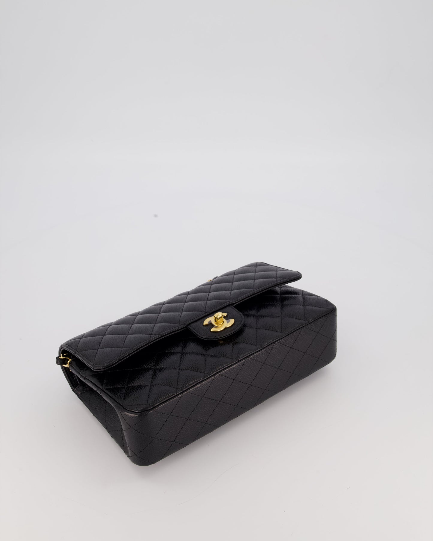 Chanel Black Medium Classic Double Flap Bag in Caviar Leather with Gold Hardware