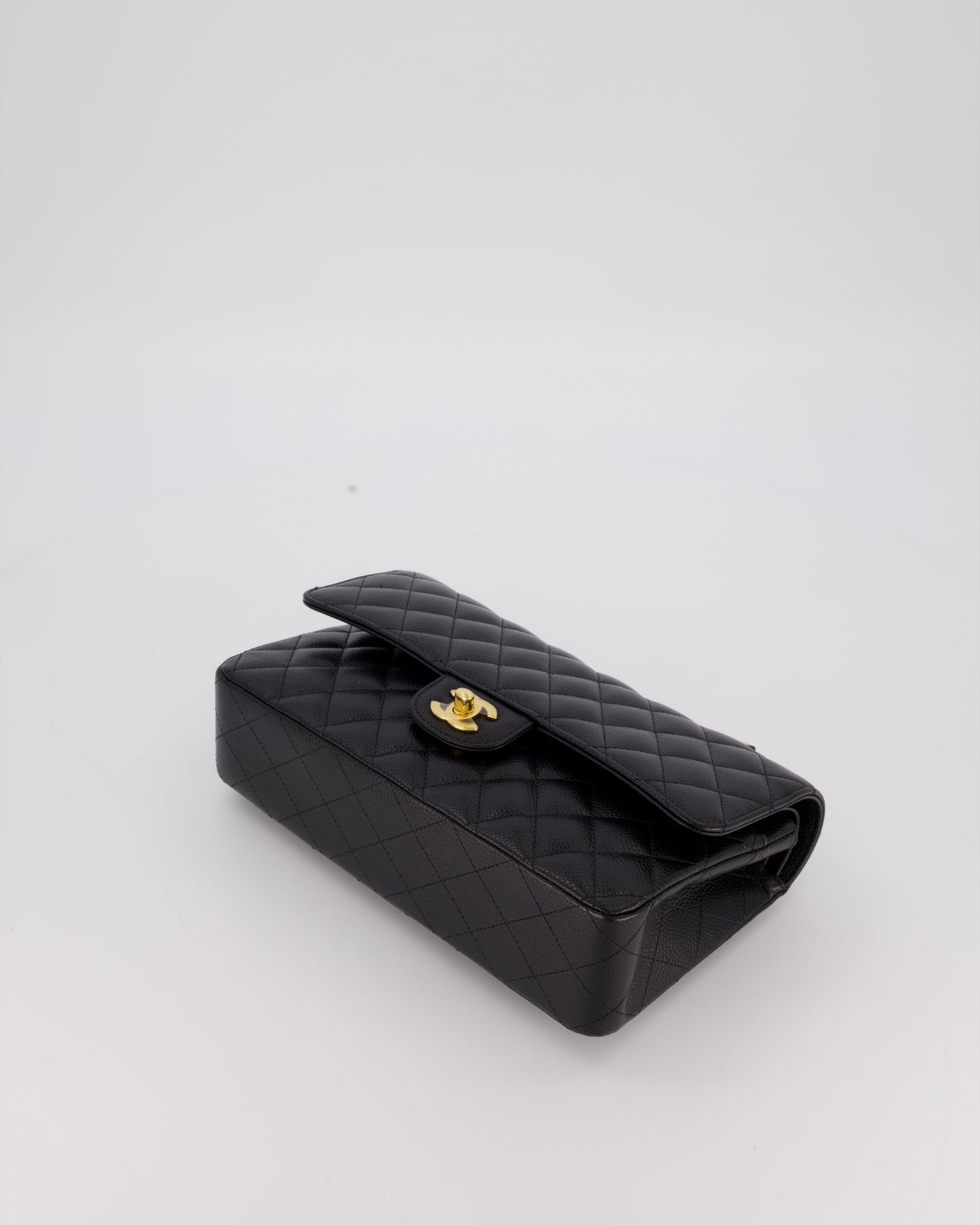 Chanel Black Medium Classic Double Flap Bag in Caviar Leather with Gold Hardware