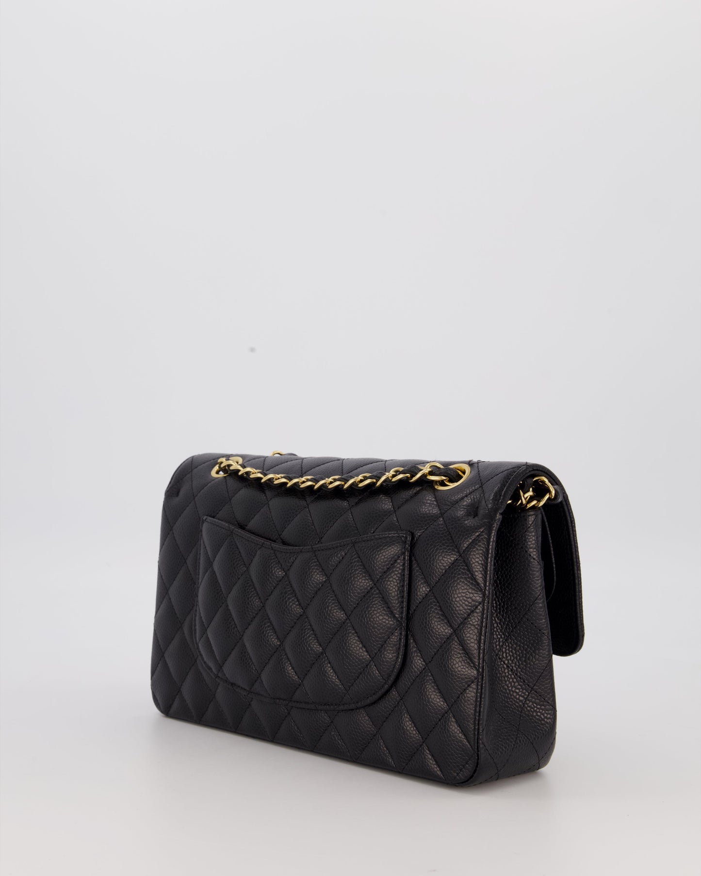 Chanel Black Medium Classic Double Flap Bag in Caviar Leather with Gold Hardware