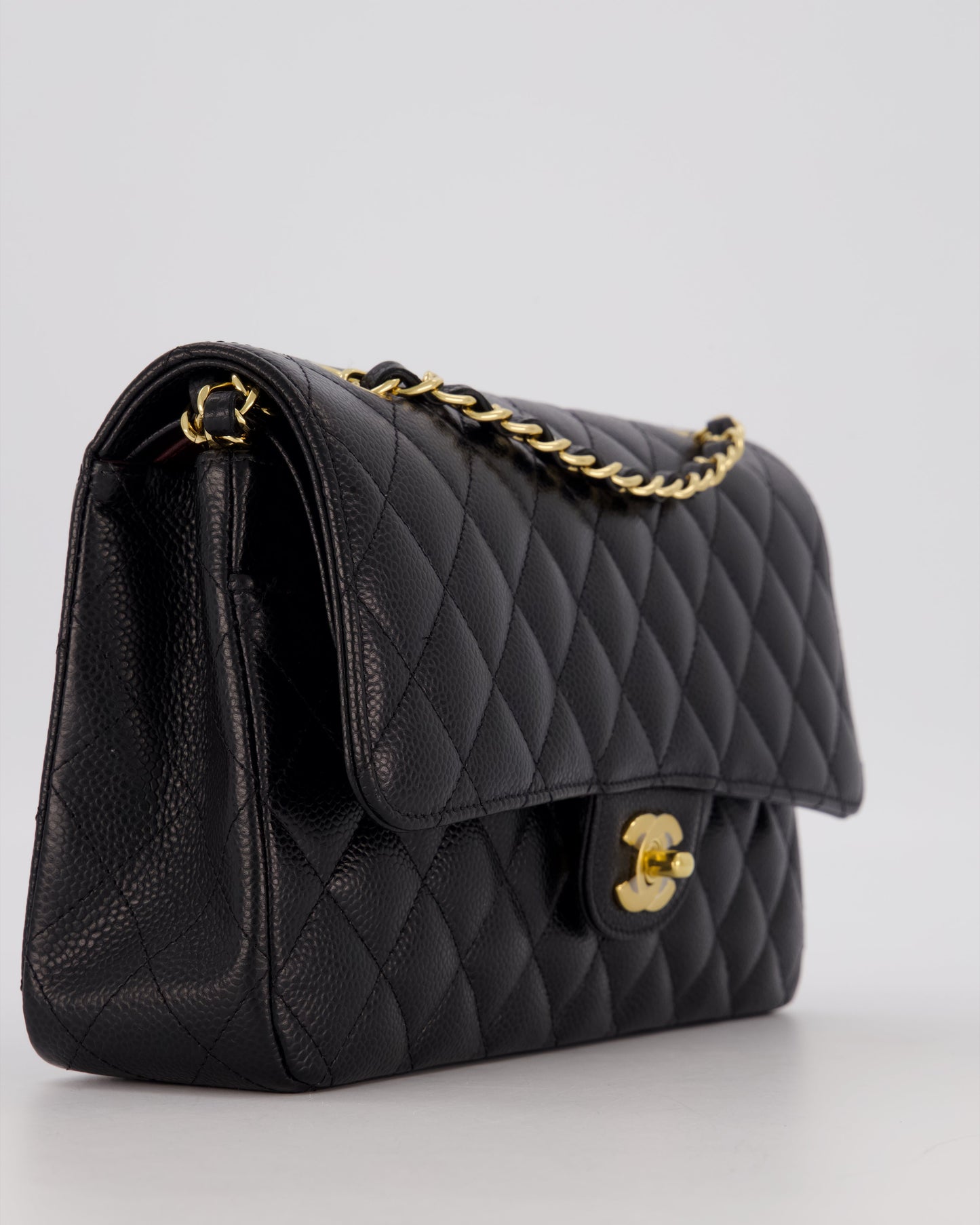 Chanel Black Medium Classic Double Flap Bag in Caviar Leather with Gold Hardware