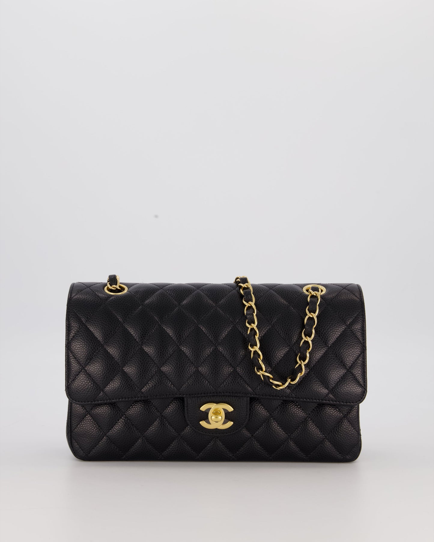 Chanel Black Medium Classic Double Flap Bag in Caviar Leather with Gold Hardware