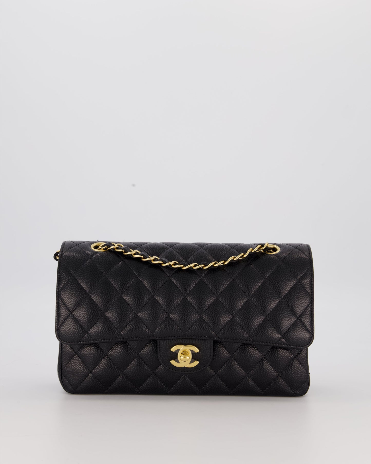 Chanel Black Medium Classic Double Flap Bag in Caviar Leather with Gold Hardware