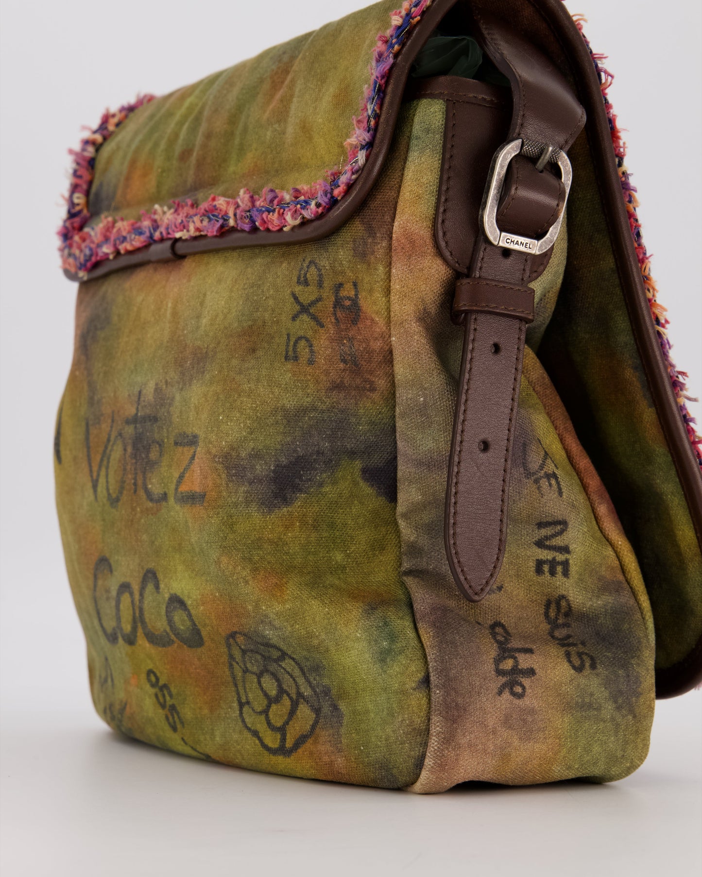 Chanel Green On The Pavement Graffiti CC Tweed Messenger Bag with Ruthenium Hardware