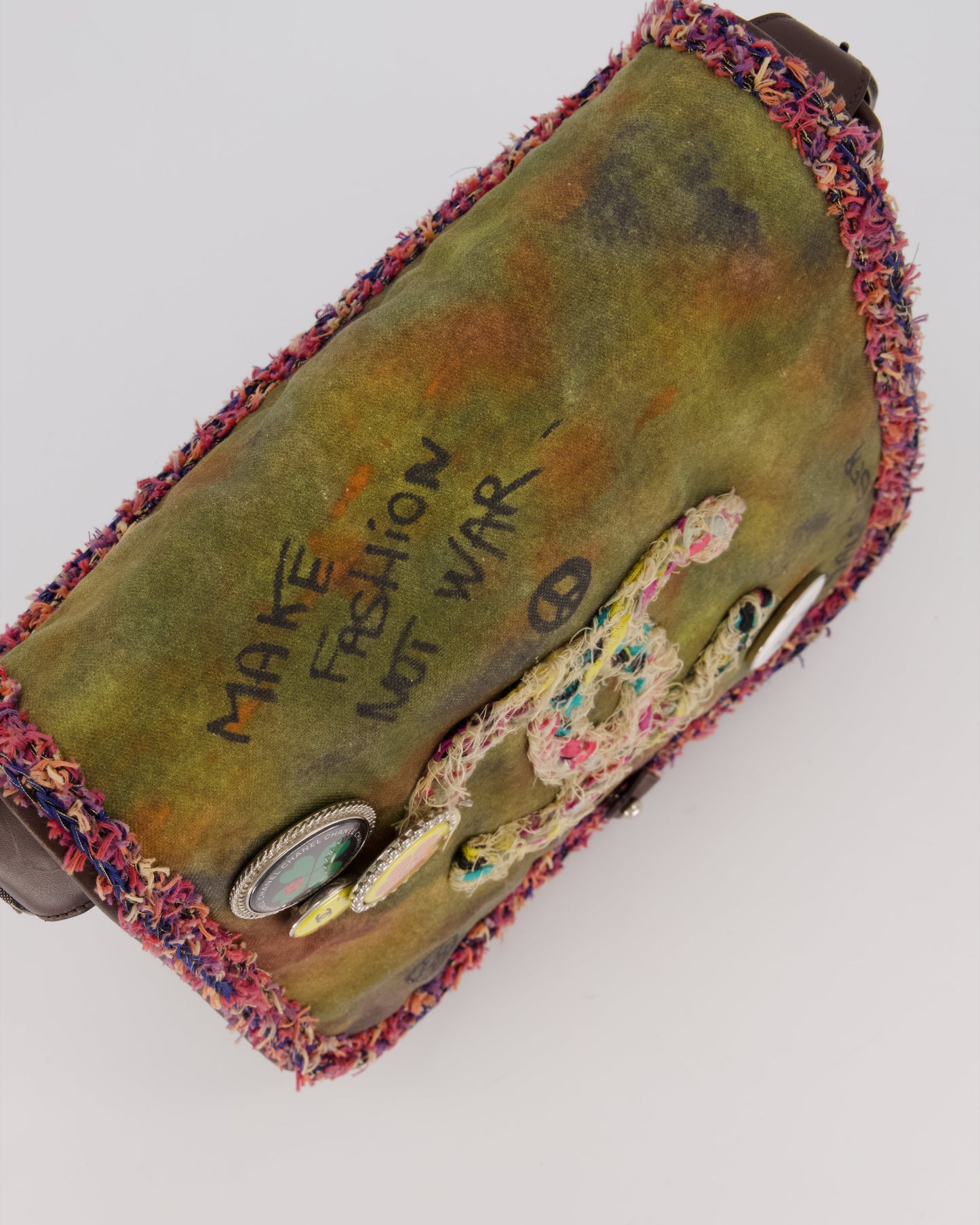 Chanel Green On The Pavement Graffiti CC Tweed Messenger Bag with Ruthenium Hardware