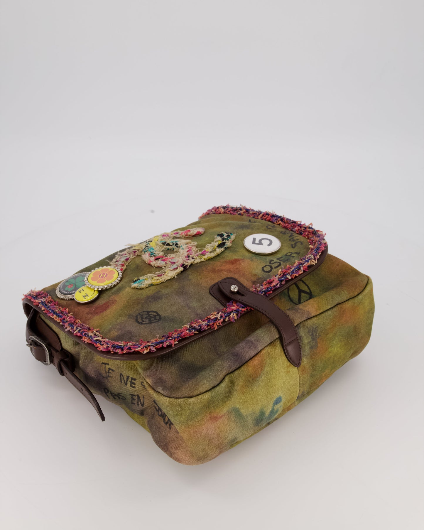 Chanel Green On The Pavement Graffiti CC Tweed Messenger Bag with Ruthenium Hardware
