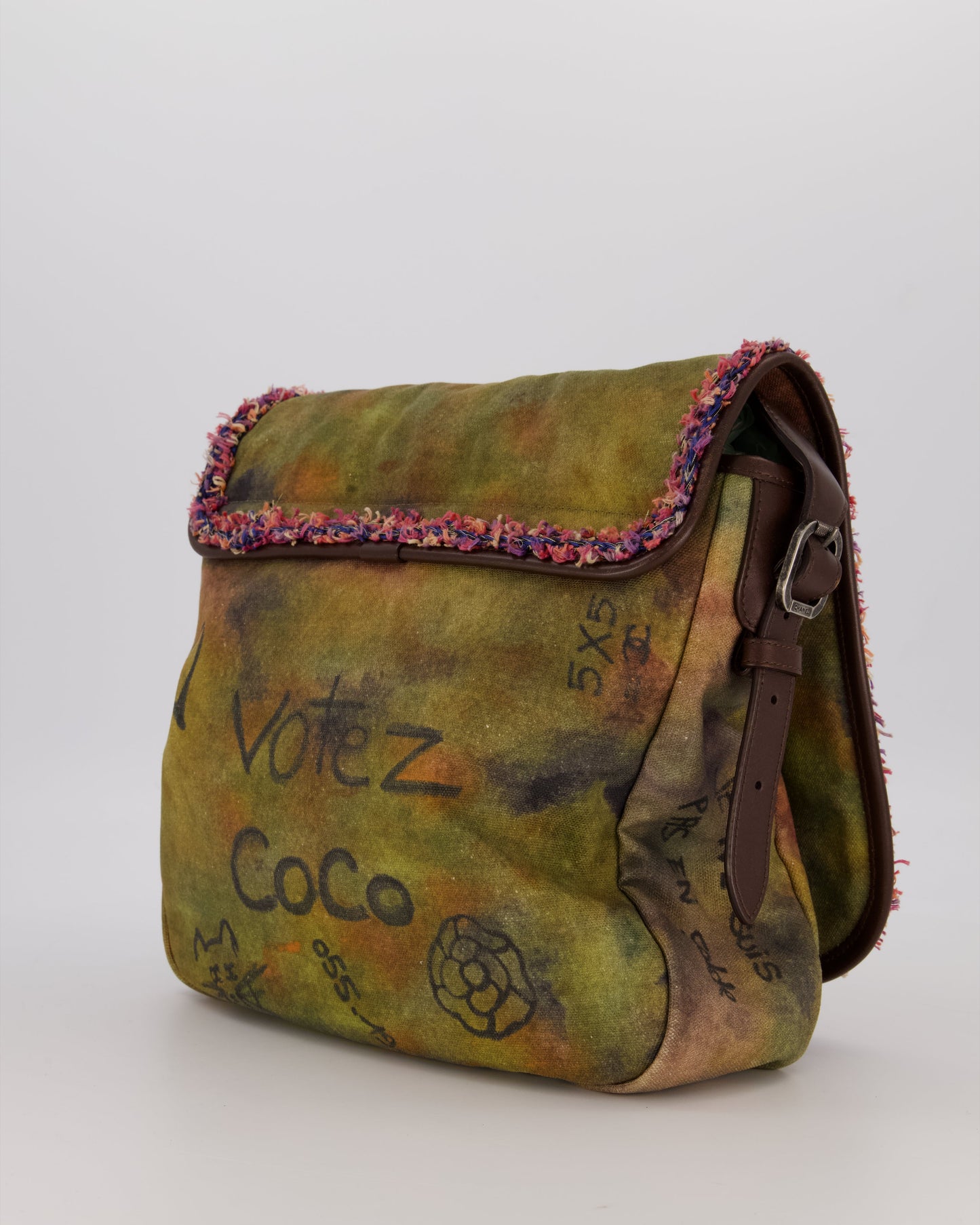 Chanel Green On The Pavement Graffiti CC Tweed Messenger Bag with Ruthenium Hardware