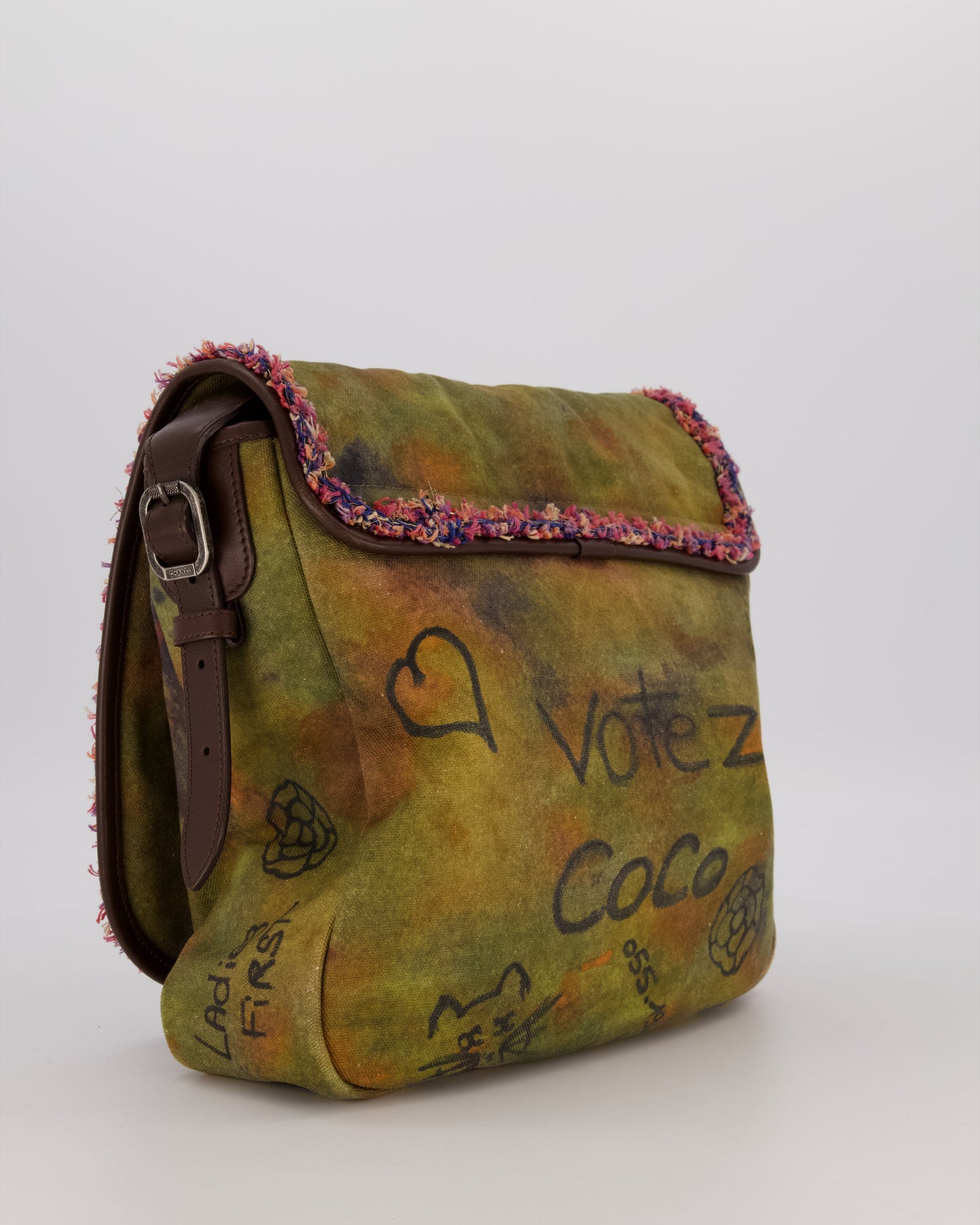 Chanel Green On The Pavement Graffiti CC Tweed Messenger Bag with Ruthenium Hardware