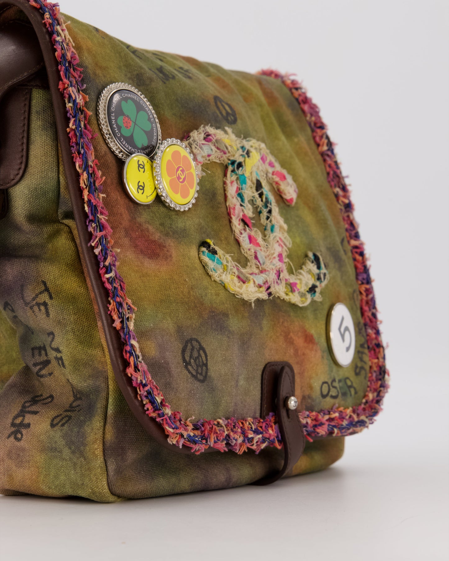 Chanel Green On The Pavement Graffiti CC Tweed Messenger Bag with Ruthenium Hardware