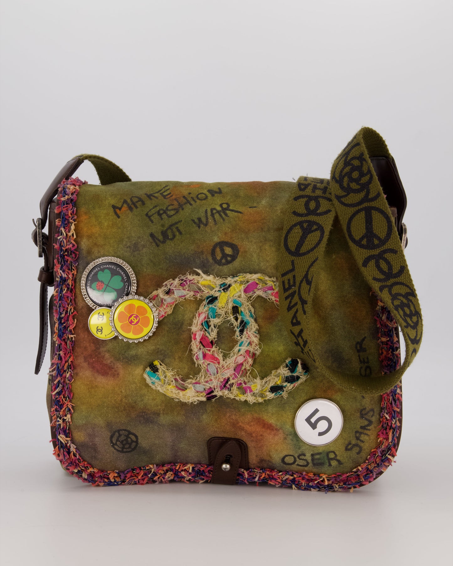 Chanel Green On The Pavement Graffiti CC Tweed Messenger Bag with Ruthenium Hardware