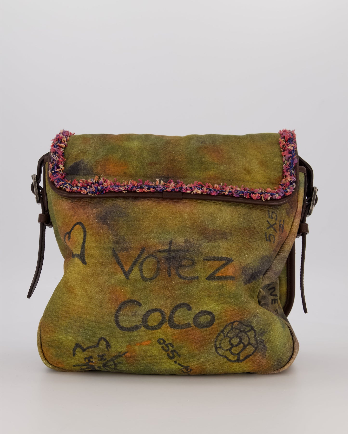Chanel Green On The Pavement Graffiti CC Tweed Messenger Bag with Ruthenium Hardware
