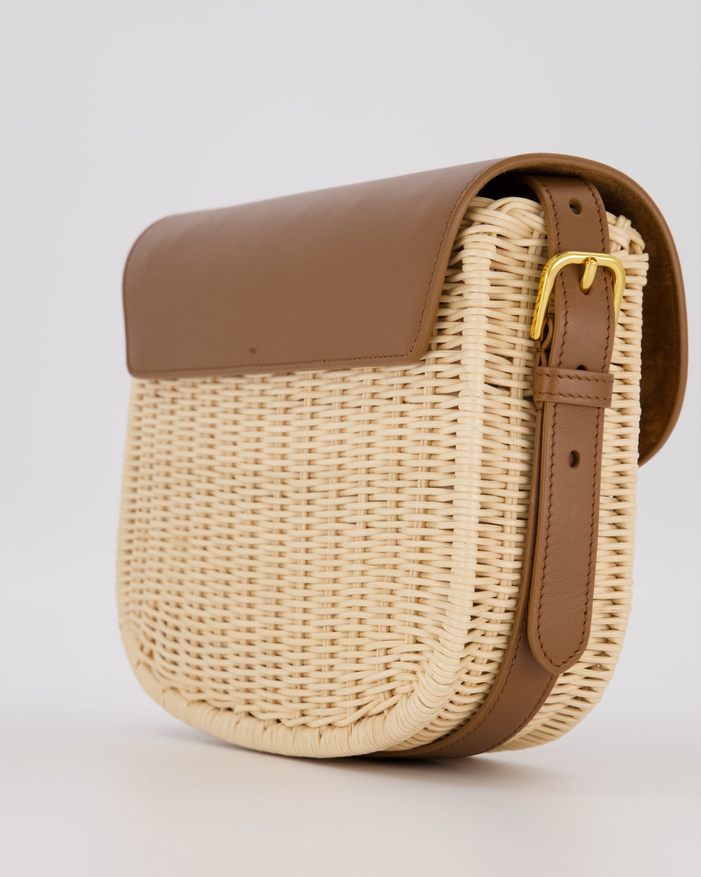 Christian Dior Medium Bobby Bag in Brown Calfskin and Wicker with Gold Hardware