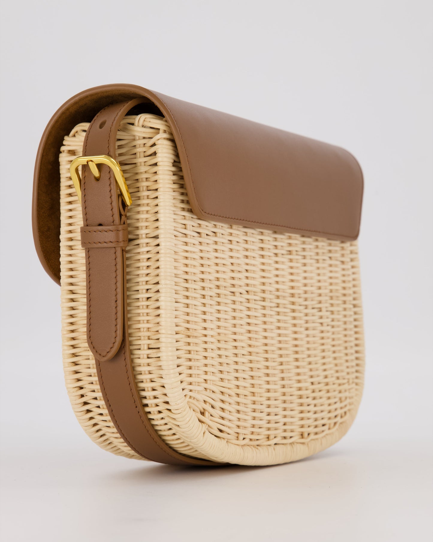 Christian Dior Medium Bobby Bag in Brown Calfskin and Wicker with Gold Hardware