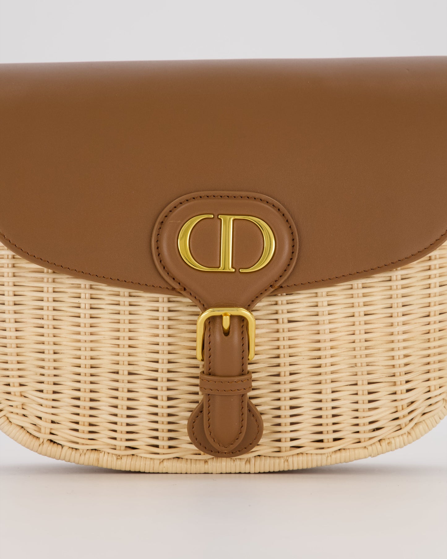 Christian Dior Medium Bobby Bag in Brown Calfskin and Wicker with Gold Hardware
