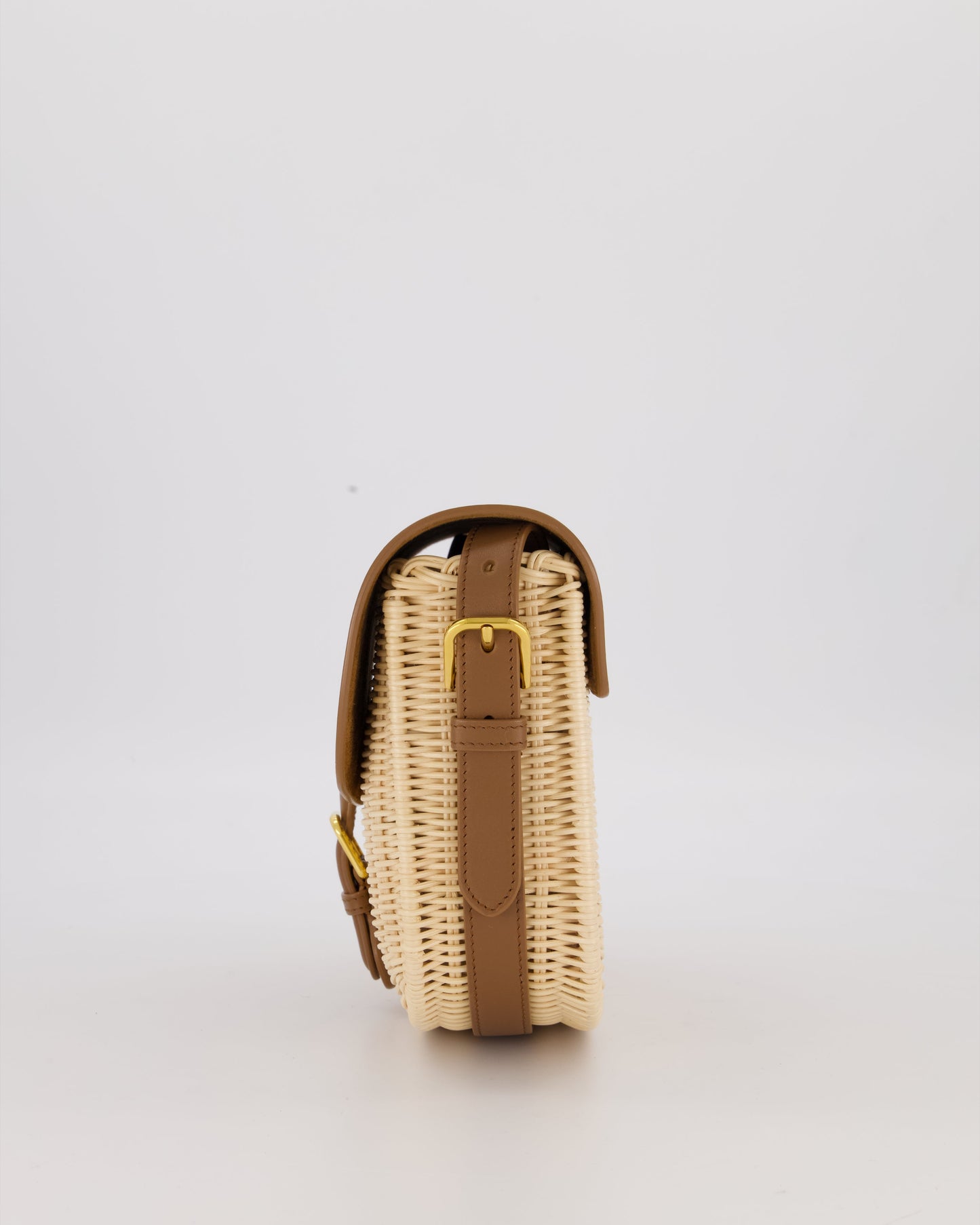 Christian Dior Medium Bobby Bag in Brown Calfskin and Wicker with Gold Hardware