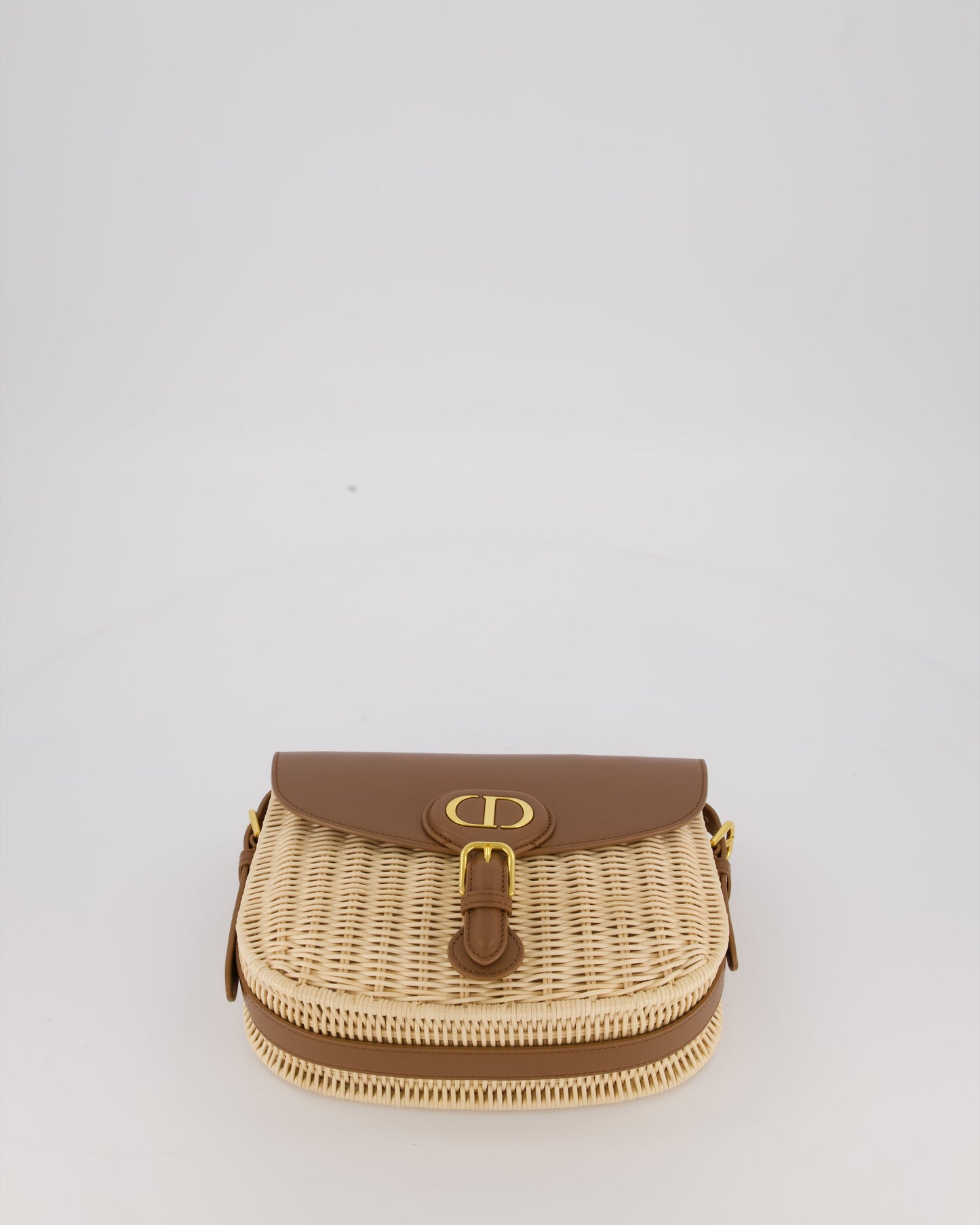 Christian Dior Medium Bobby Bag in Brown Calfskin and Wicker with Gold Hardware