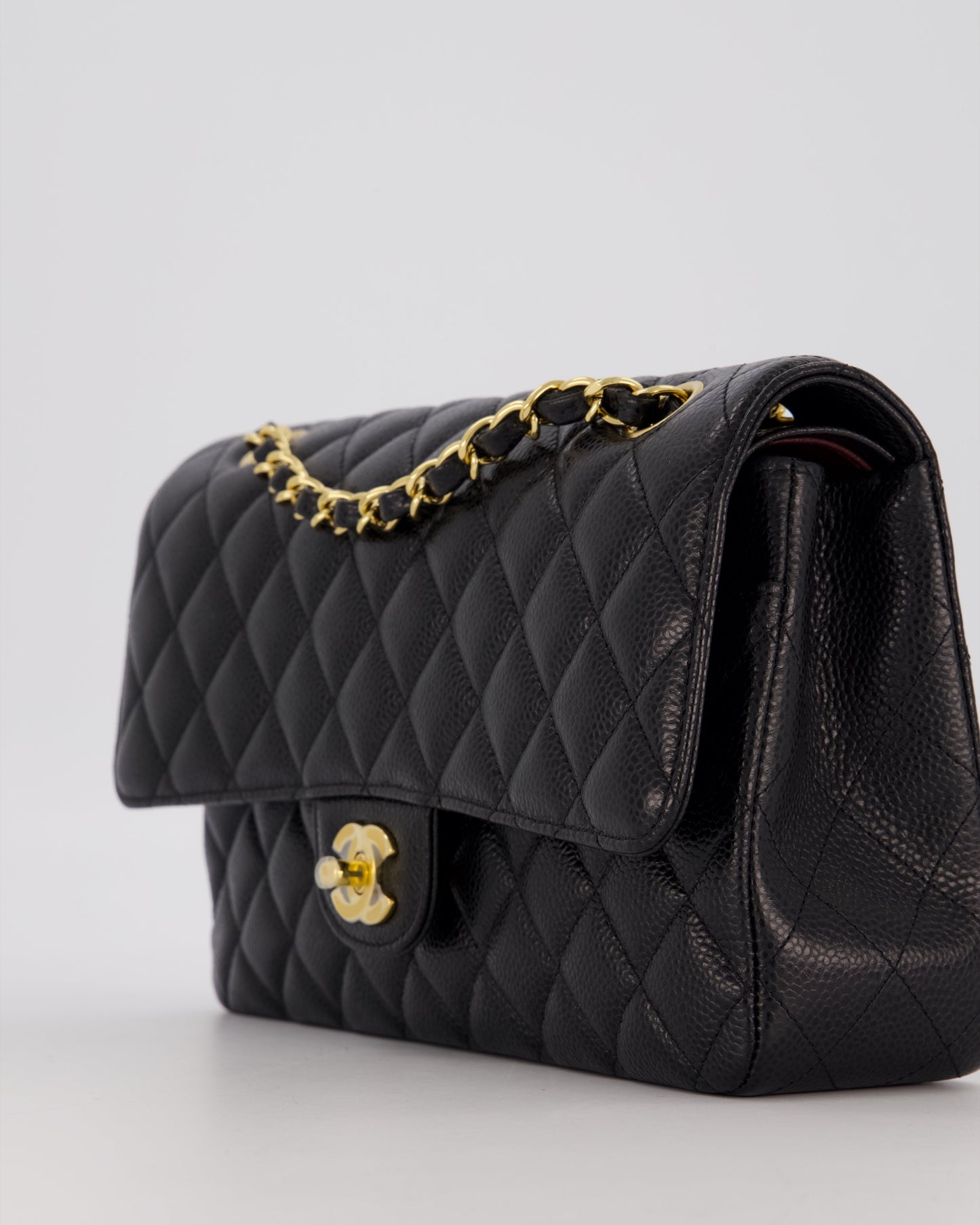 Chanel Black Classic Medium Double Flap Bag in Caviar Leather with Gold Hardware