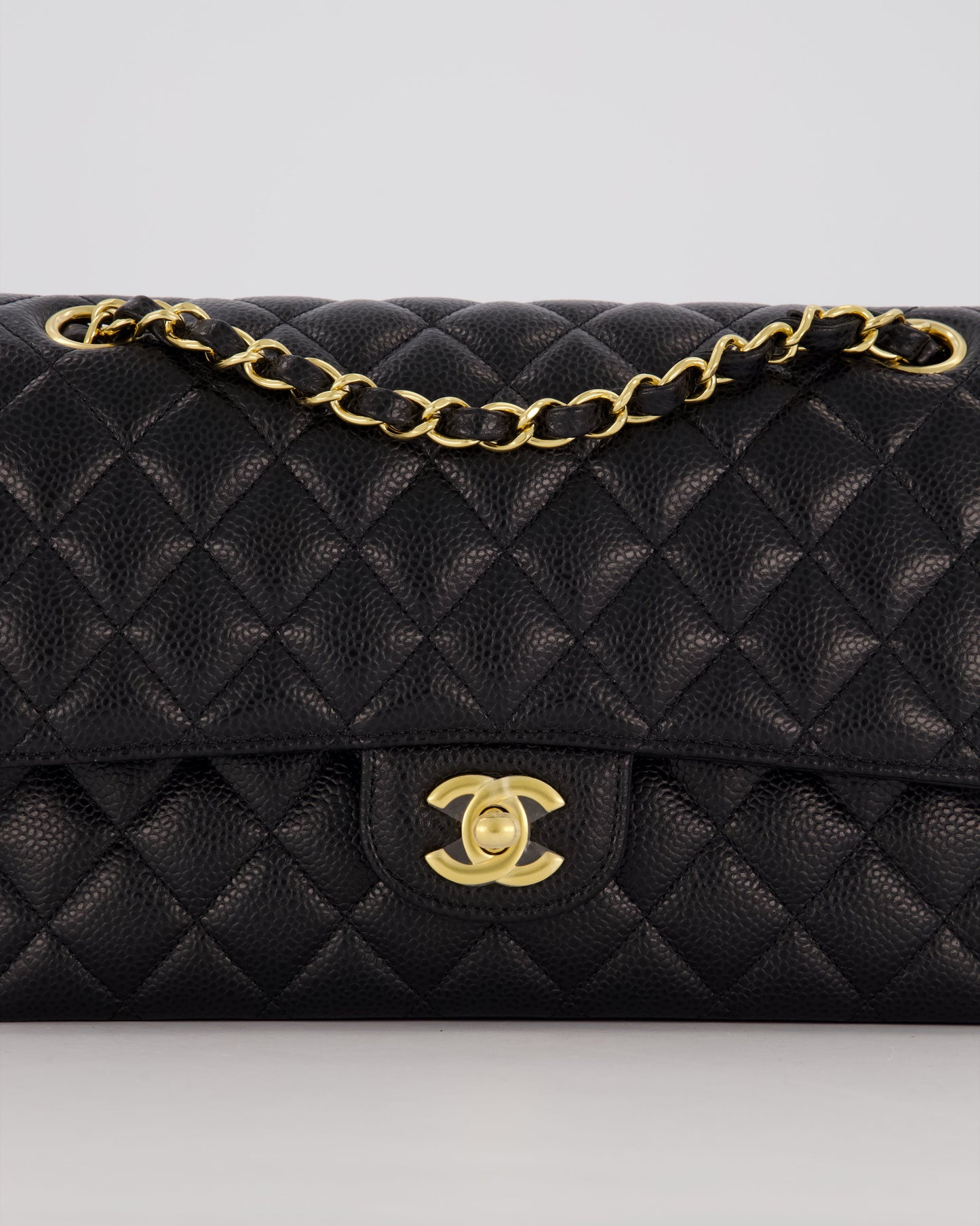 Chanel Black Classic Medium Double Flap Bag in Caviar Leather with Gold Hardware
