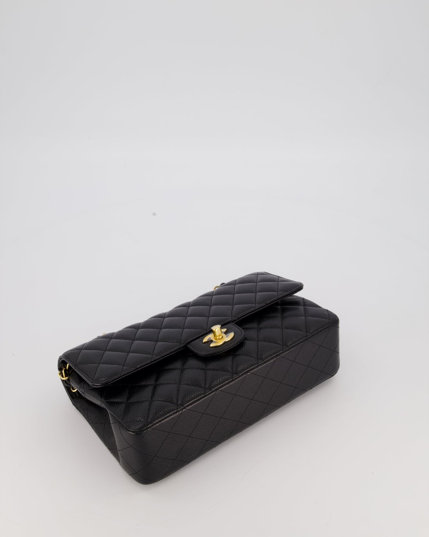 Chanel Black Classic Medium Double Flap Bag in Caviar Leather with Gold Hardware