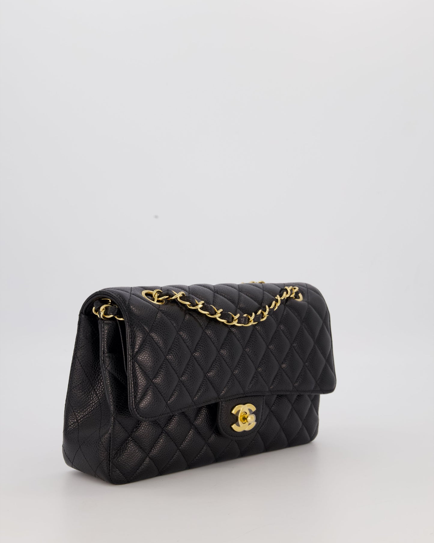 Chanel Black Classic Medium Double Flap Bag in Caviar Leather with Gold Hardware