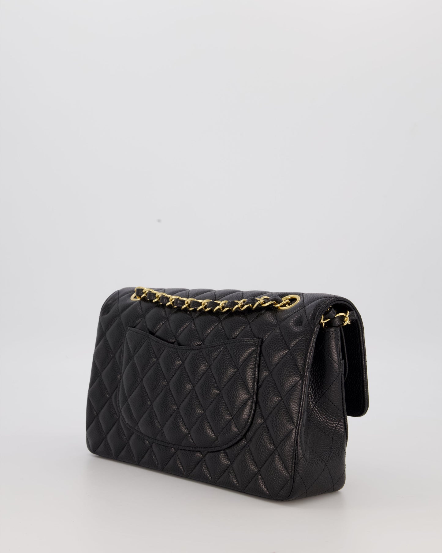 Chanel Black Classic Medium Double Flap Bag in Caviar Leather with Gold Hardware