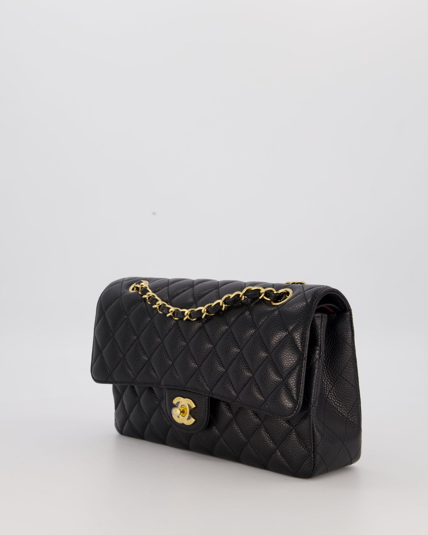 Chanel Black Classic Medium Double Flap Bag in Caviar Leather with Gold Hardware