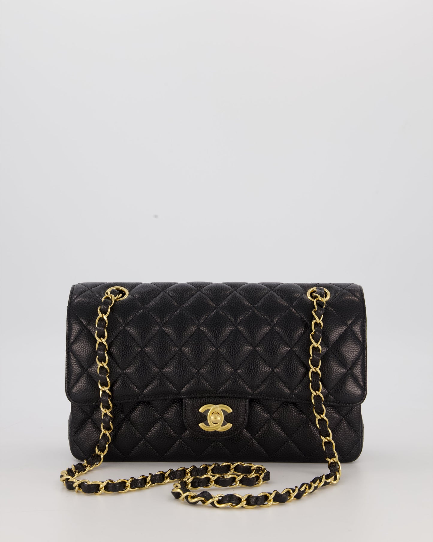 Chanel Black Classic Medium Double Flap Bag in Caviar Leather with Gold Hardware