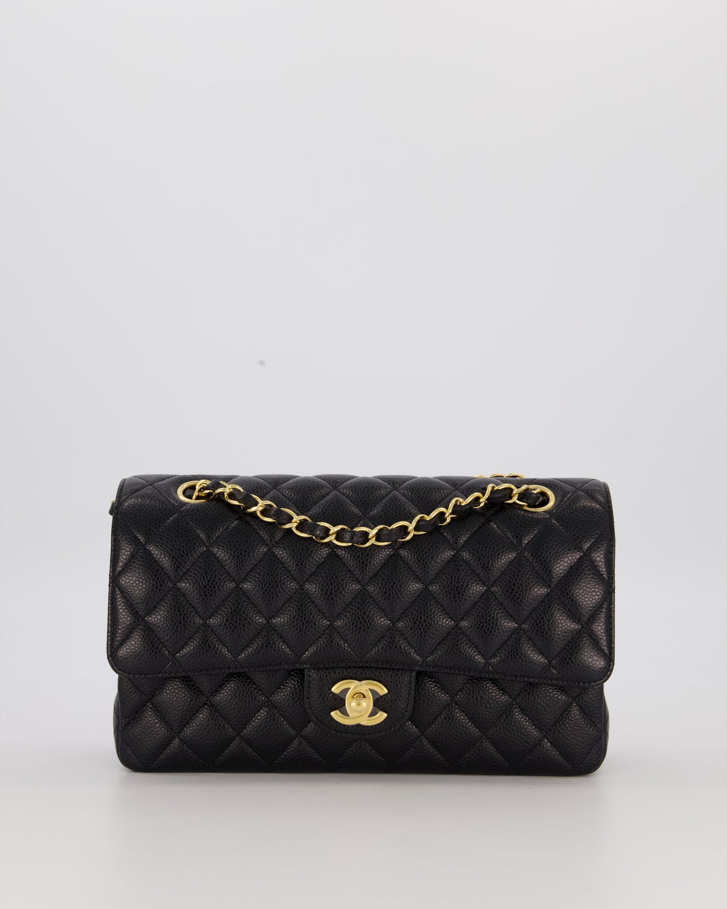 Chanel Black Classic Medium Double Flap Bag in Caviar Leather with Gold Hardware