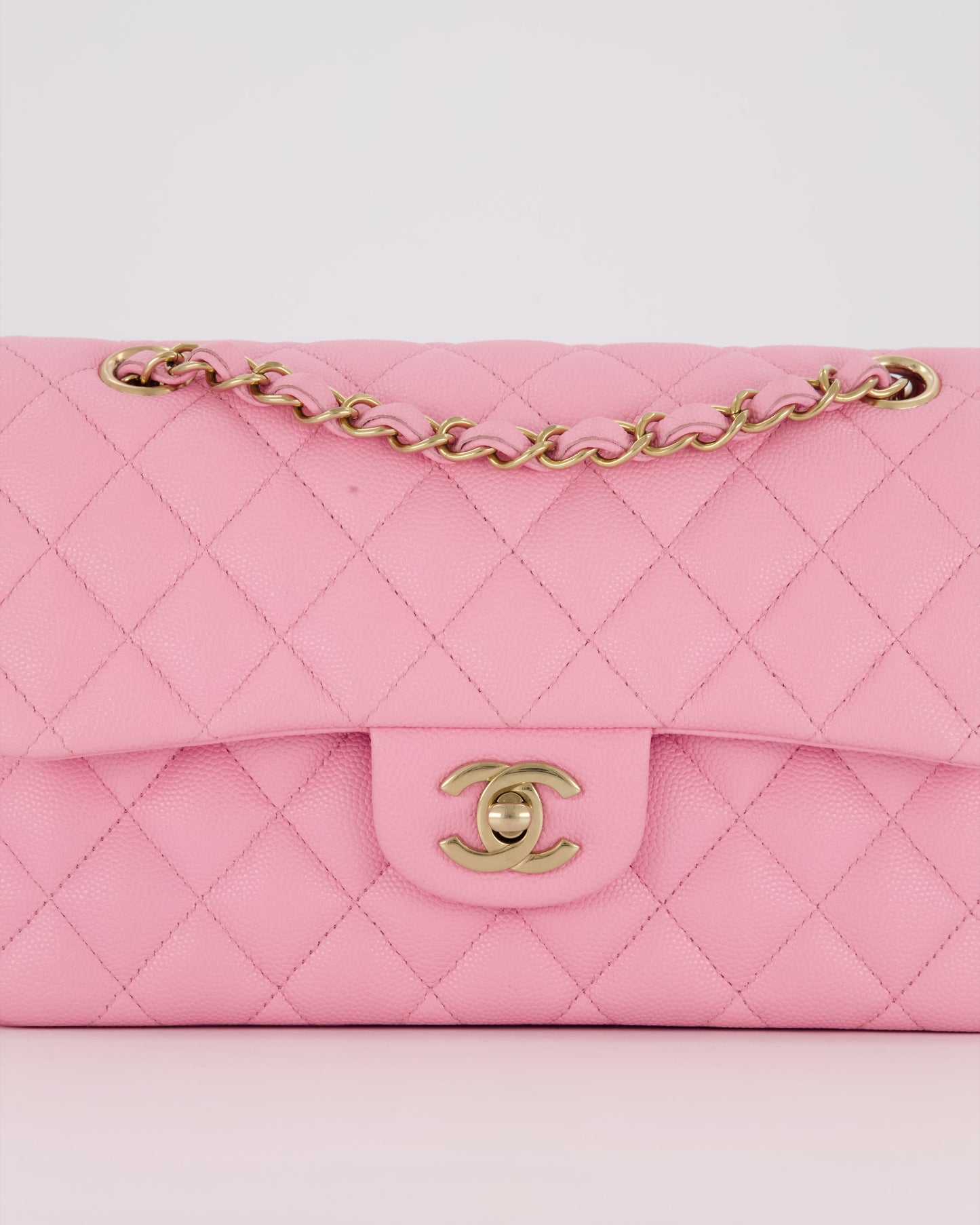 Chanel 23P Bubblegum Pink Classic Small Double Flap Bag in Caviar Leather with Gold Hardware