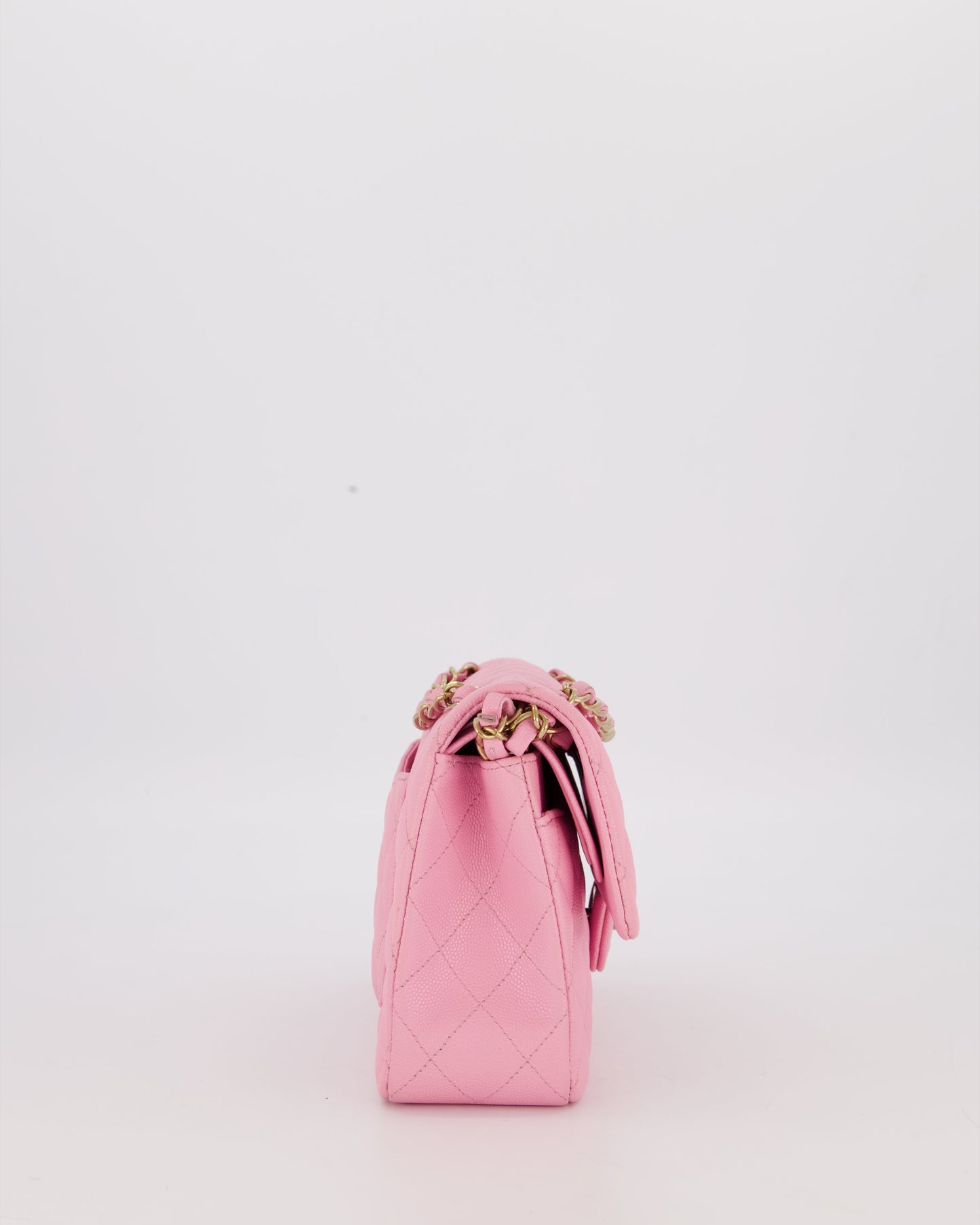 Chanel 23P Bubblegum Pink Classic Small Double Flap Bag in Caviar Leather with Gold Hardware