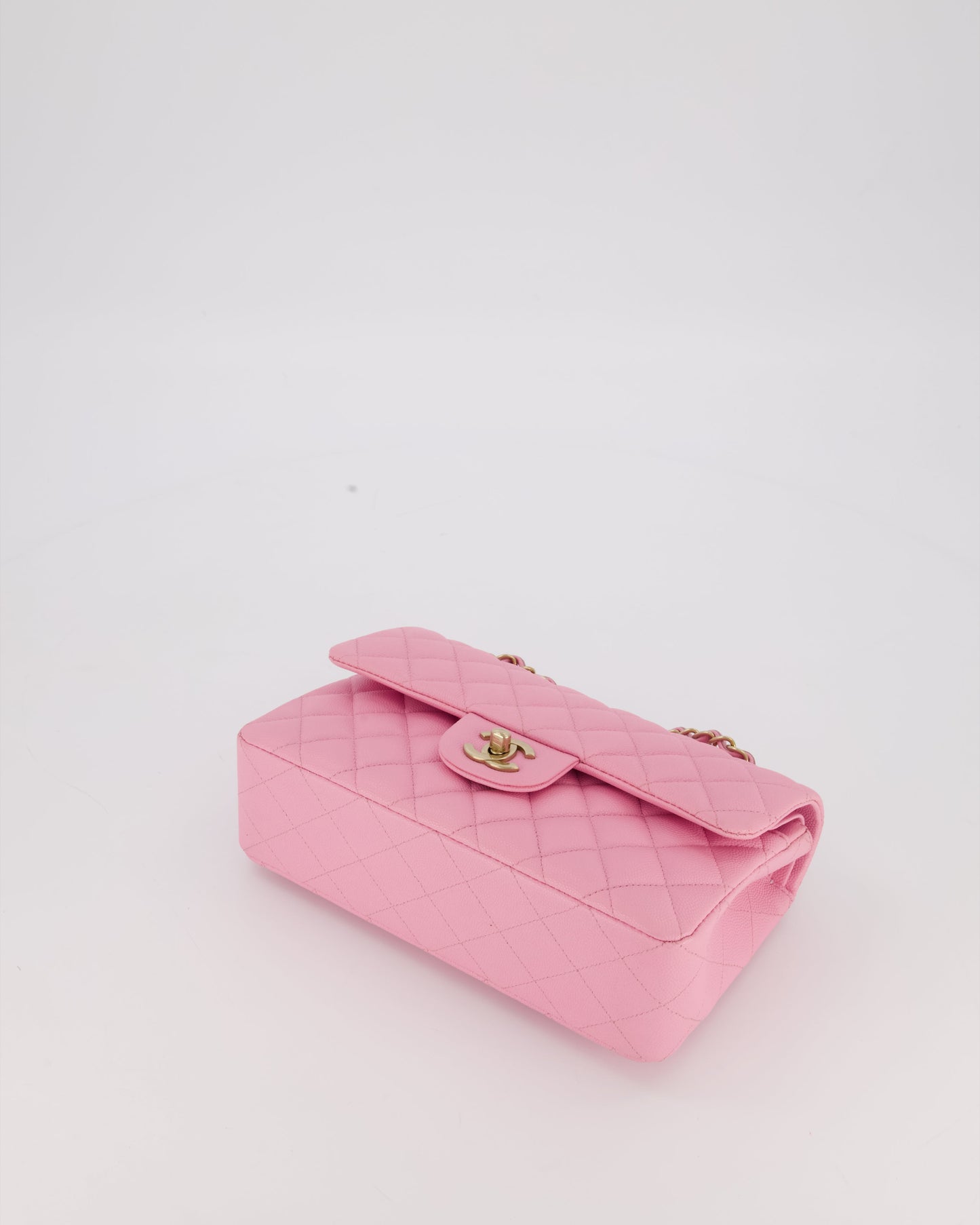Chanel 23P Bubblegum Pink Classic Small Double Flap Bag in Caviar Leather with Gold Hardware