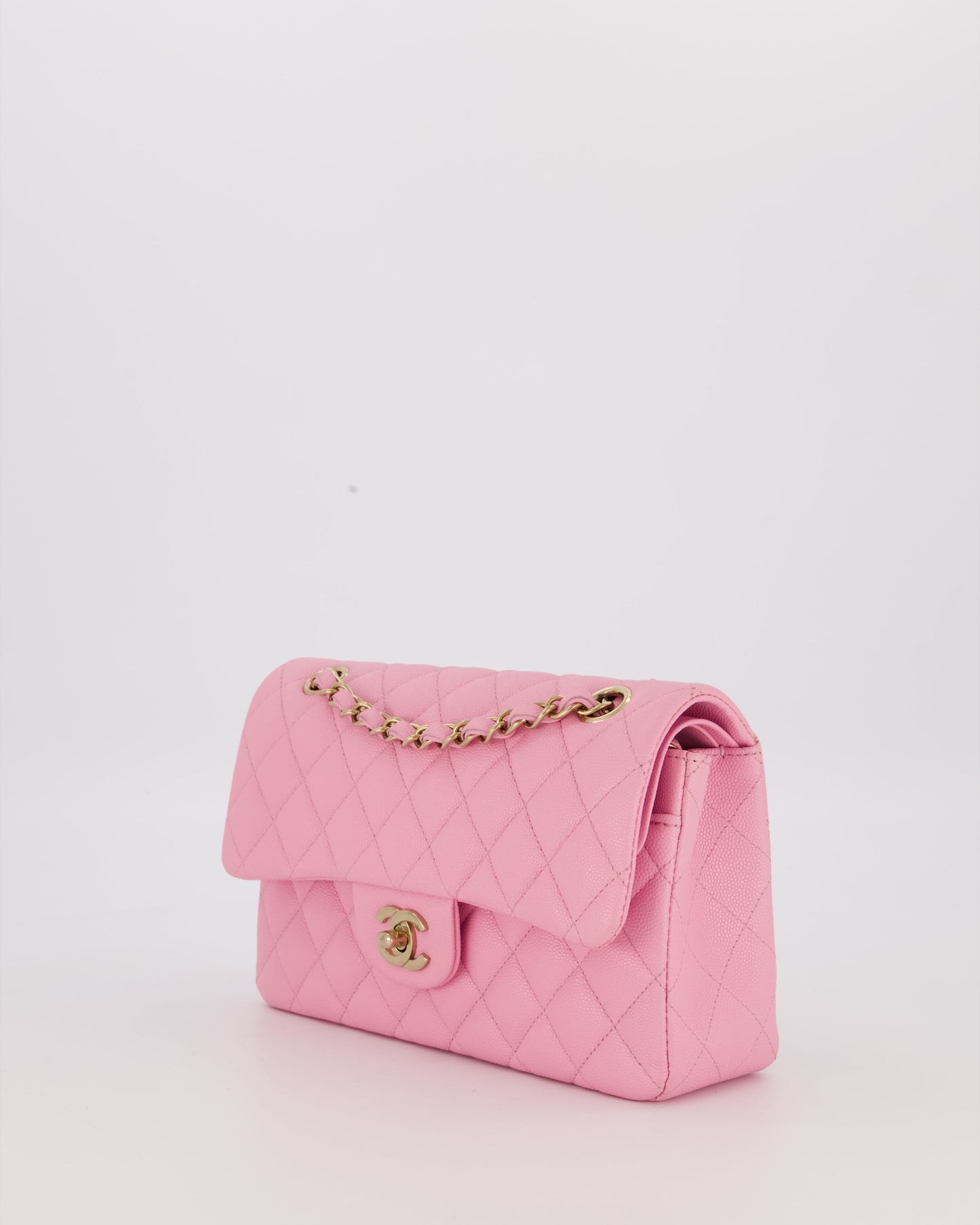 Chanel 23P Bubblegum Pink Classic Small Double Flap Bag in Caviar Leather with Gold Hardware