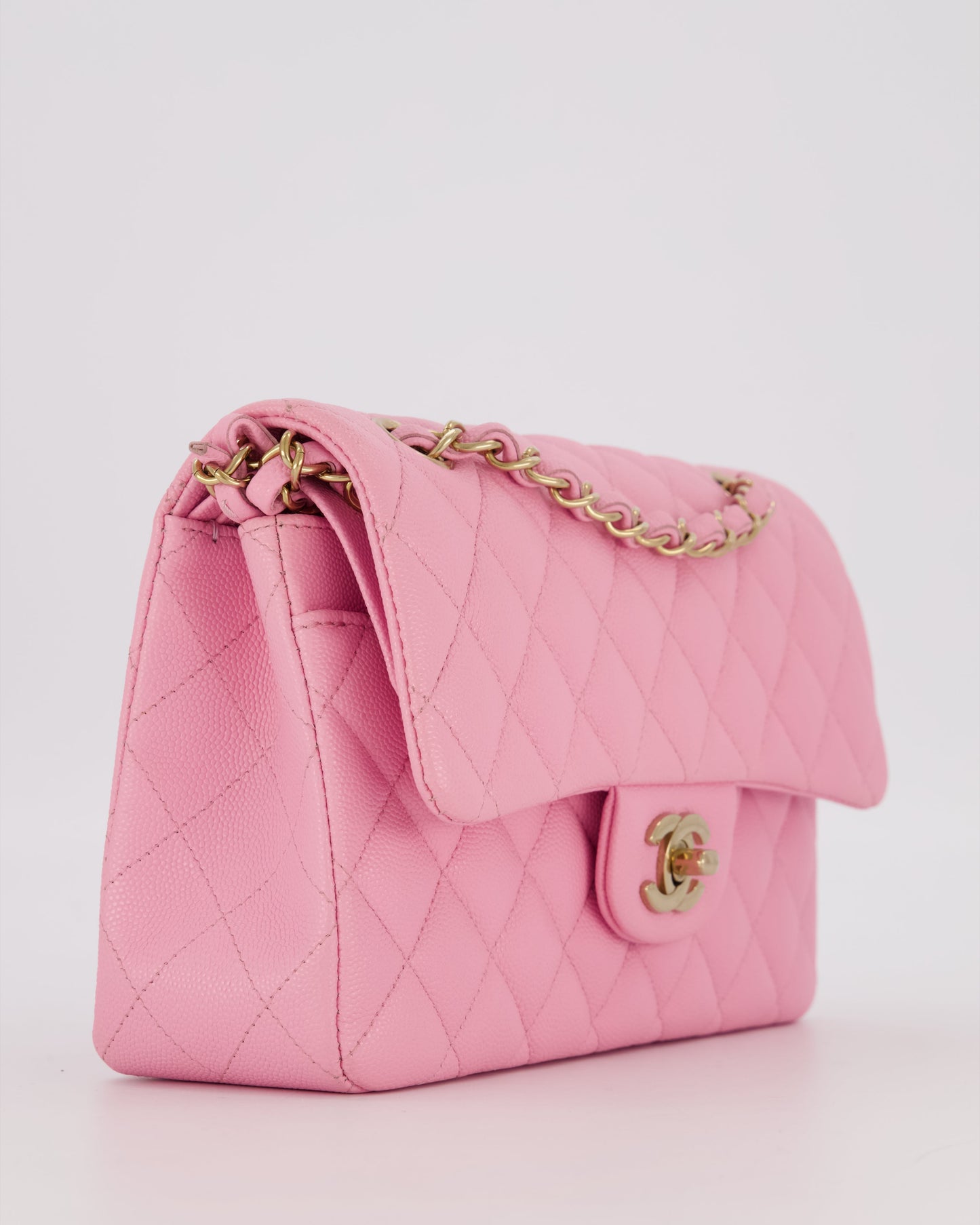 Chanel 23P Bubblegum Pink Classic Small Double Flap Bag in Caviar Leather with Gold Hardware