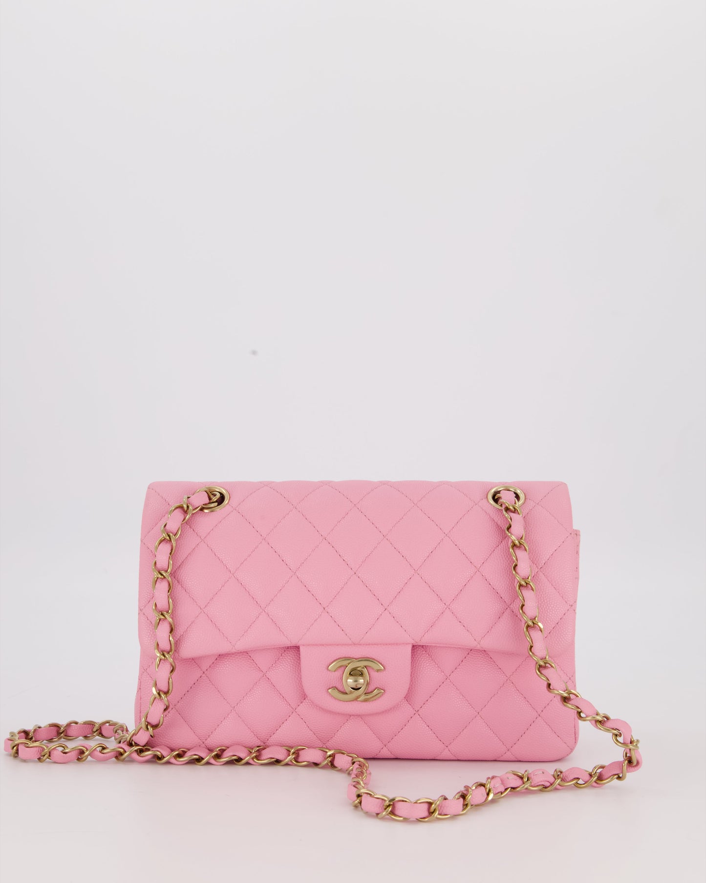 Chanel 23P Bubblegum Pink Classic Small Double Flap Bag in Caviar Leather with Gold Hardware