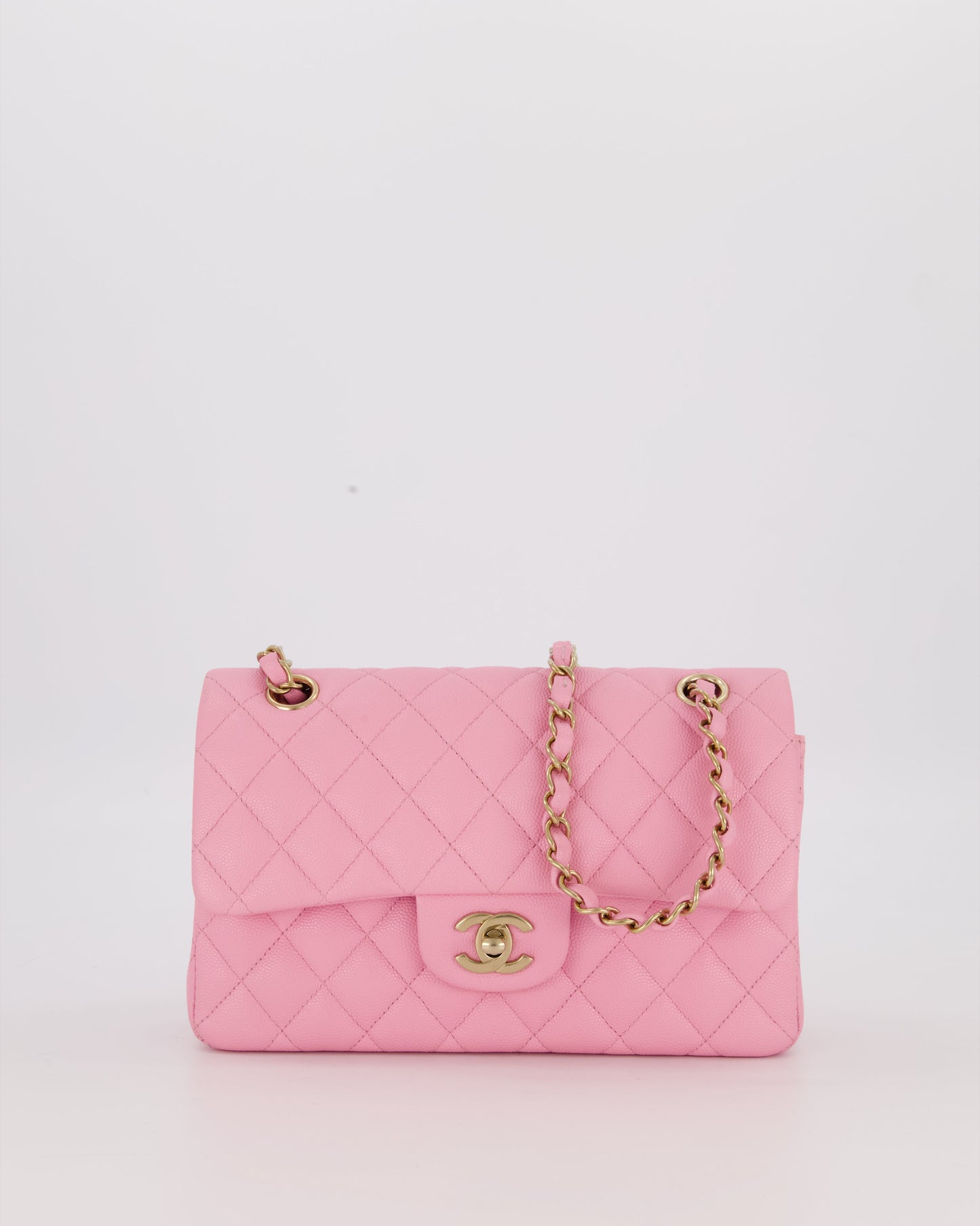 Chanel 23P Bubblegum Pink Classic Small Double Flap Bag in Caviar Leather with Gold Hardware