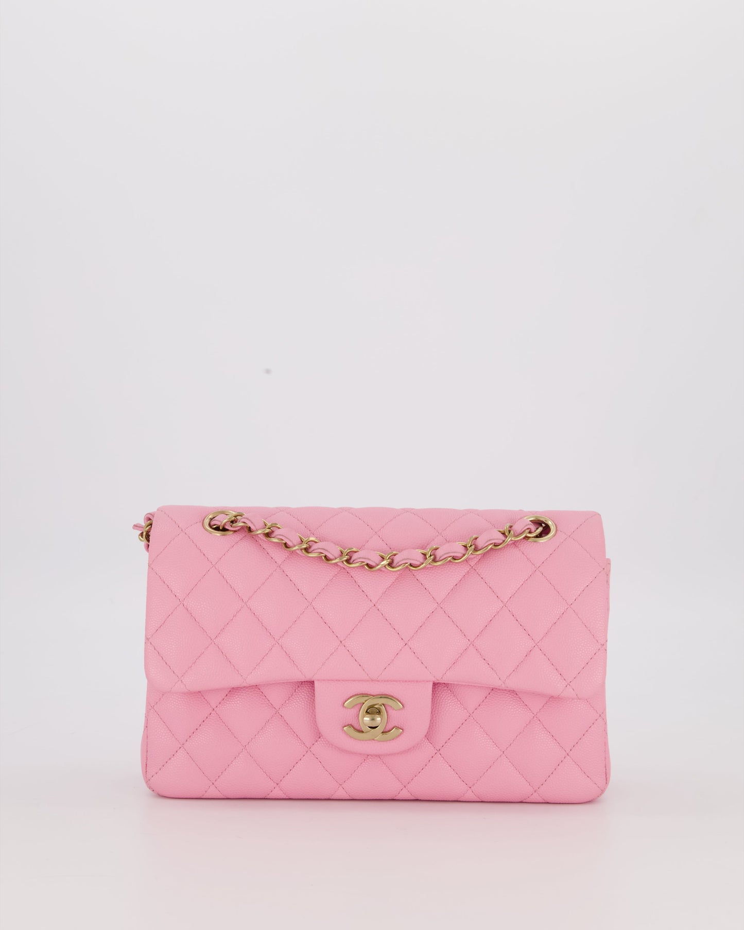 Chanel 23P Bubblegum Pink Classic Small Double Flap Bag in Caviar Leather with Gold Hardware
