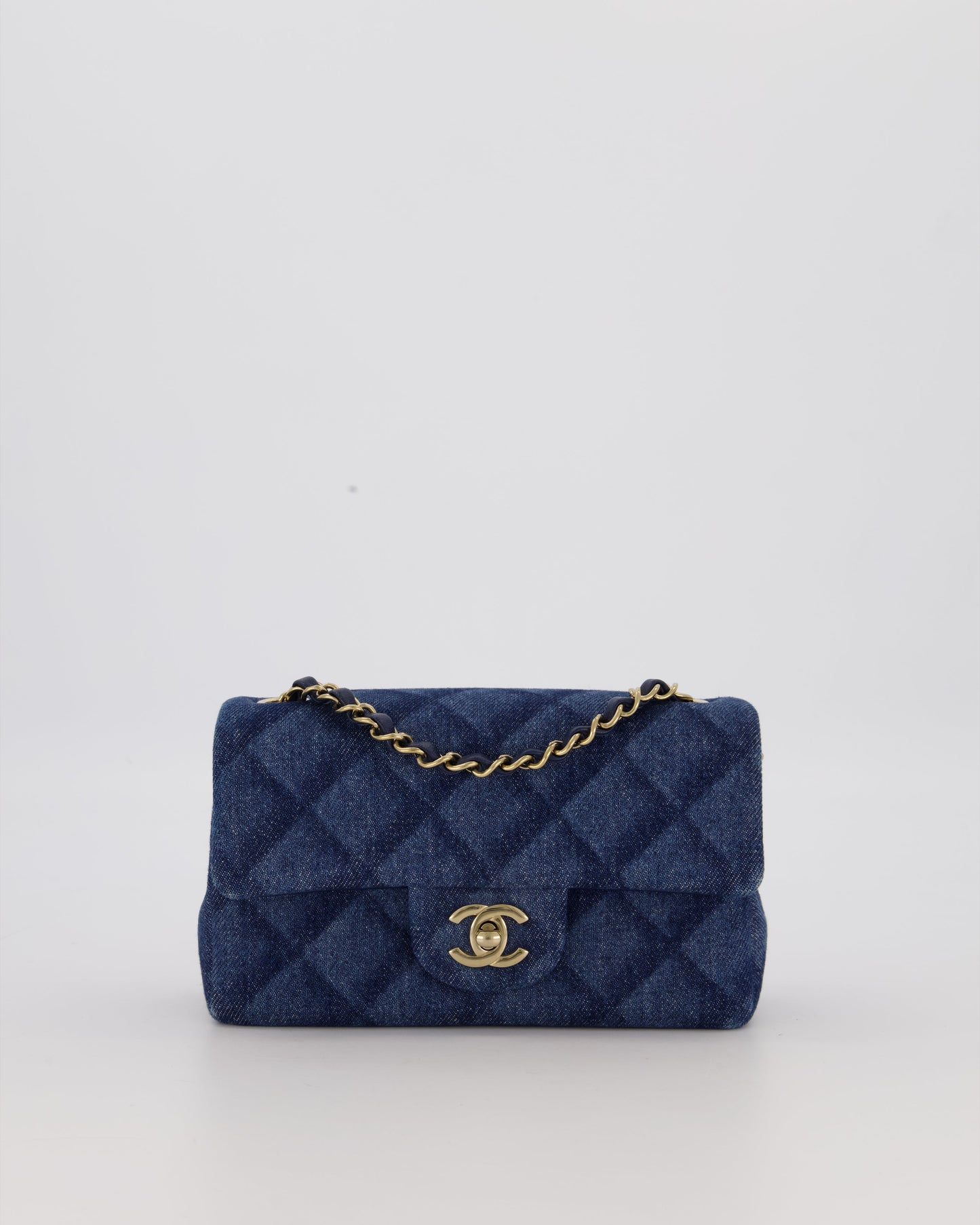 Chanel Dark Blue Quilted-Effect Blue Mini Rectangular Flap Bag in Denim with Gold Hardware