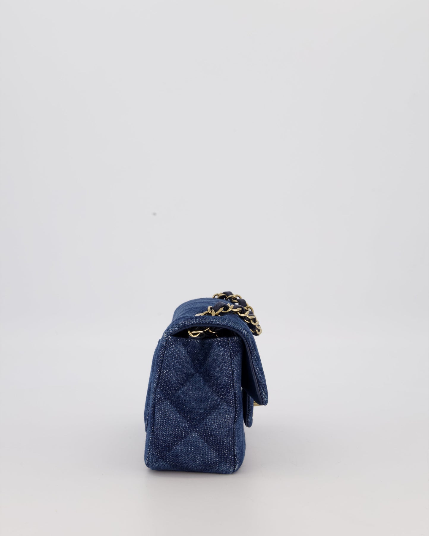 Chanel Dark Blue Quilted-Effect Blue Mini Rectangular Flap Bag in Denim with Gold Hardware