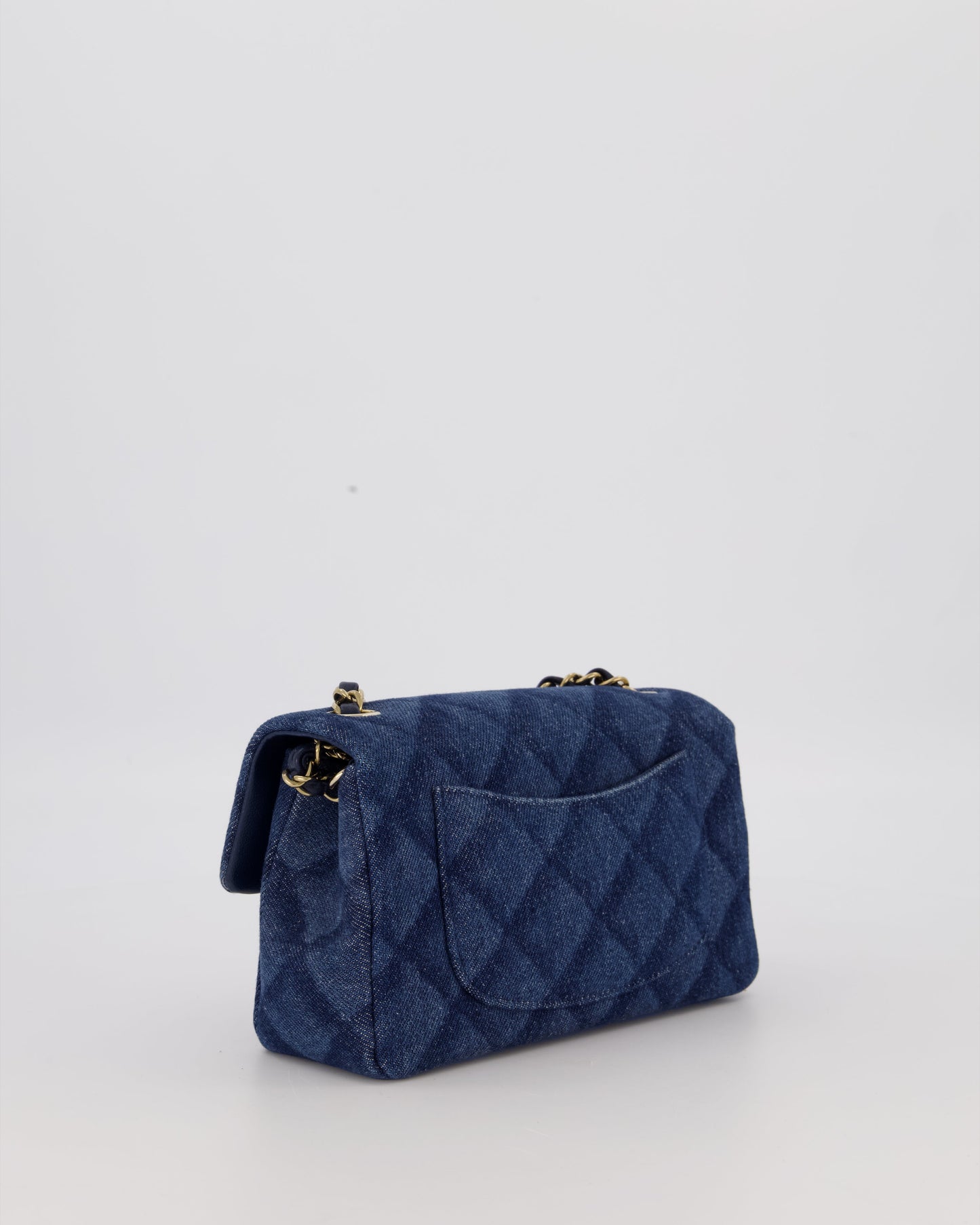 Chanel Dark Blue Quilted-Effect Blue Mini Rectangular Flap Bag in Denim with Gold Hardware