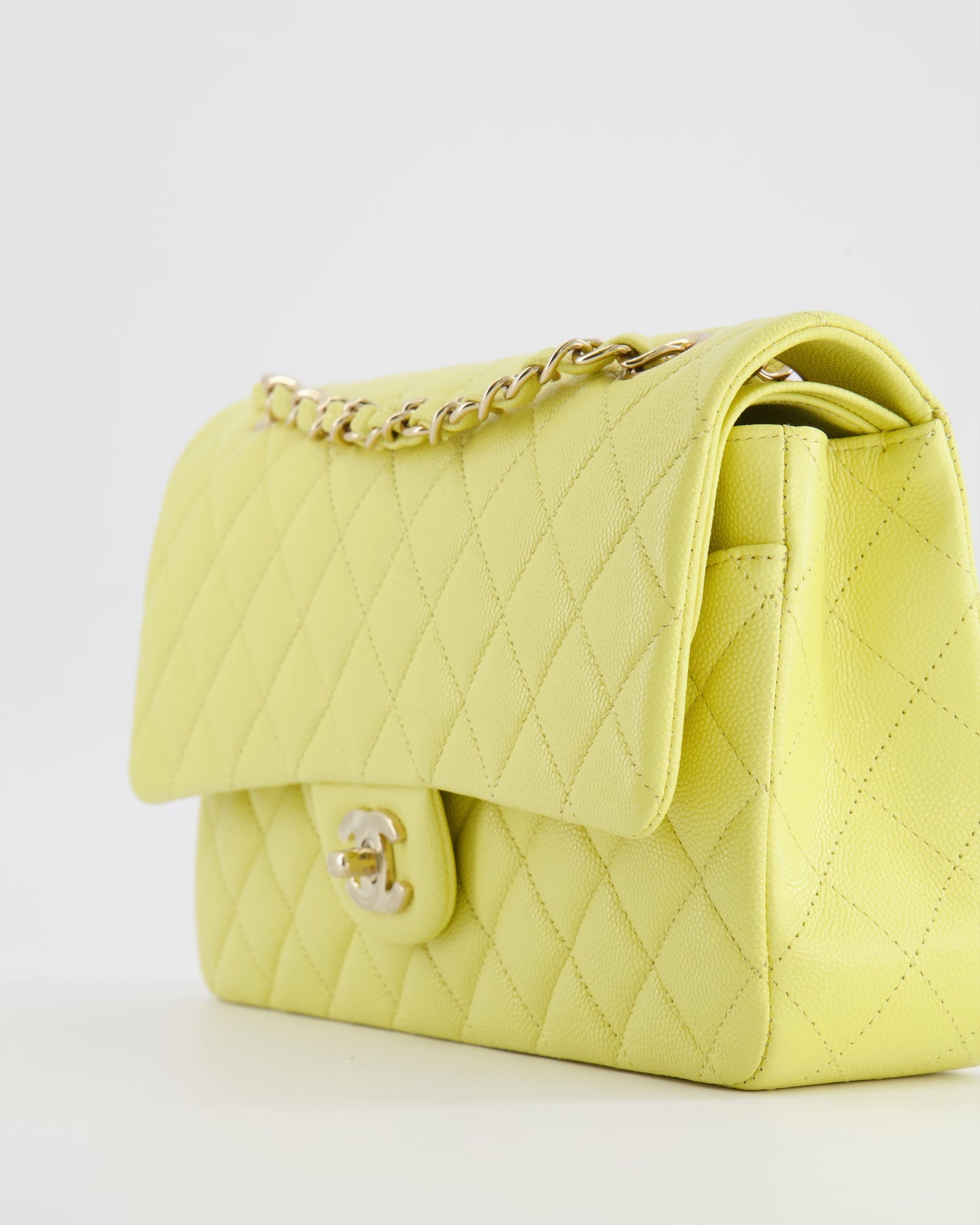 Chanel Classic Medium Double Flap Bag in Sorbet Yellow Caviar Leather with Champagne Gold Hardware