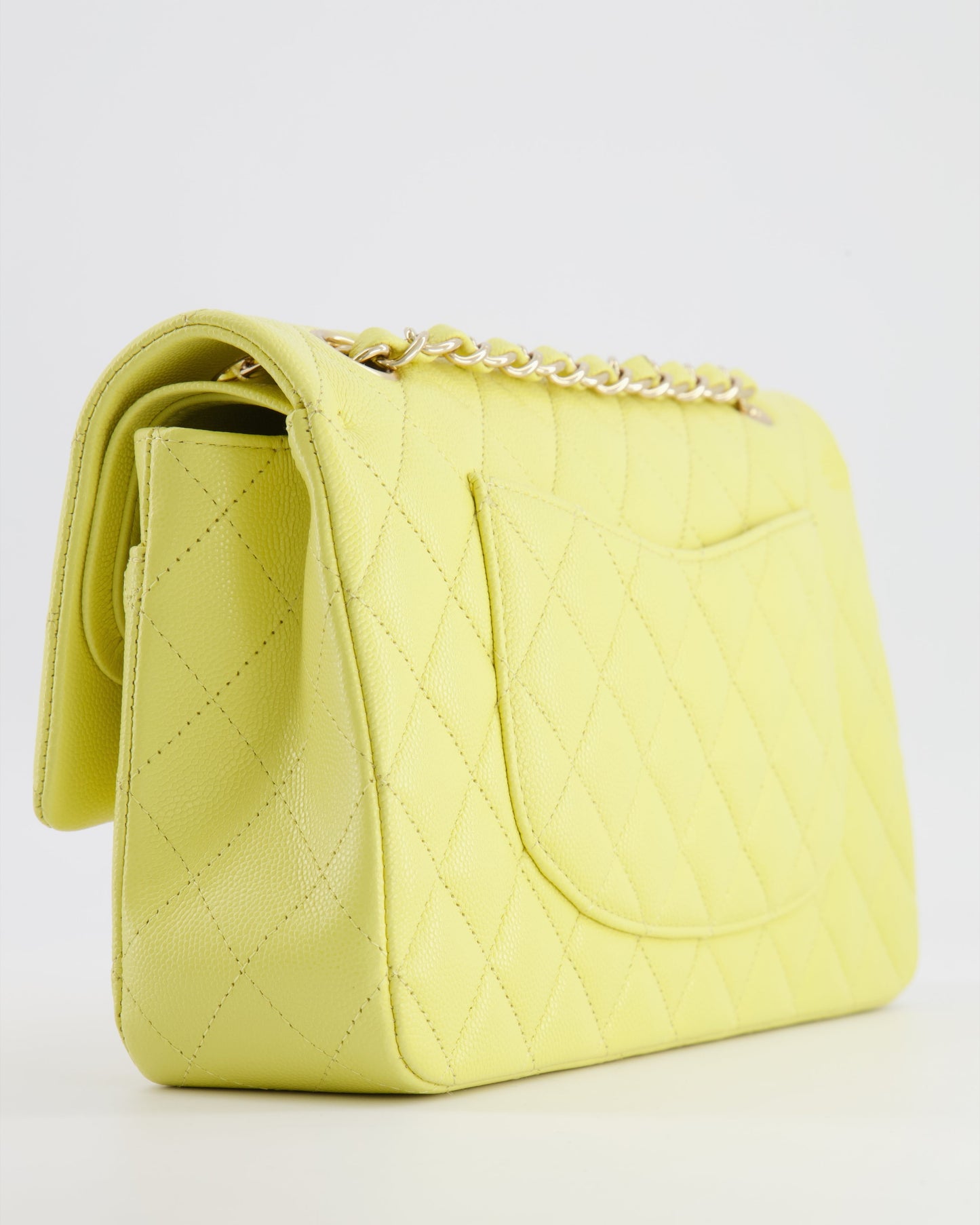Chanel Classic Medium Double Flap Bag in Sorbet Yellow Caviar Leather with Champagne Gold Hardware
