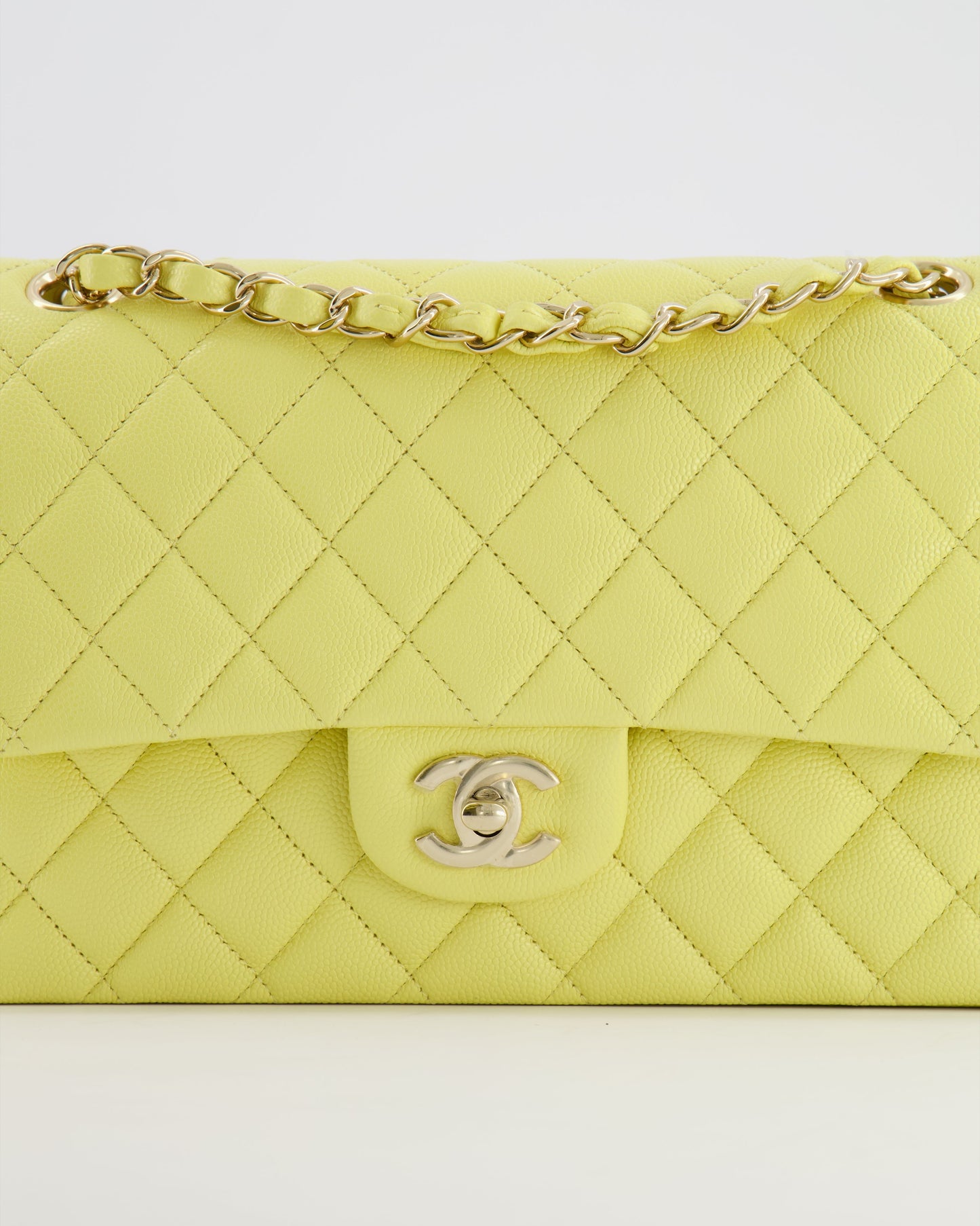 Chanel Classic Medium Double Flap Bag in Sorbet Yellow Caviar Leather with Champagne Gold Hardware