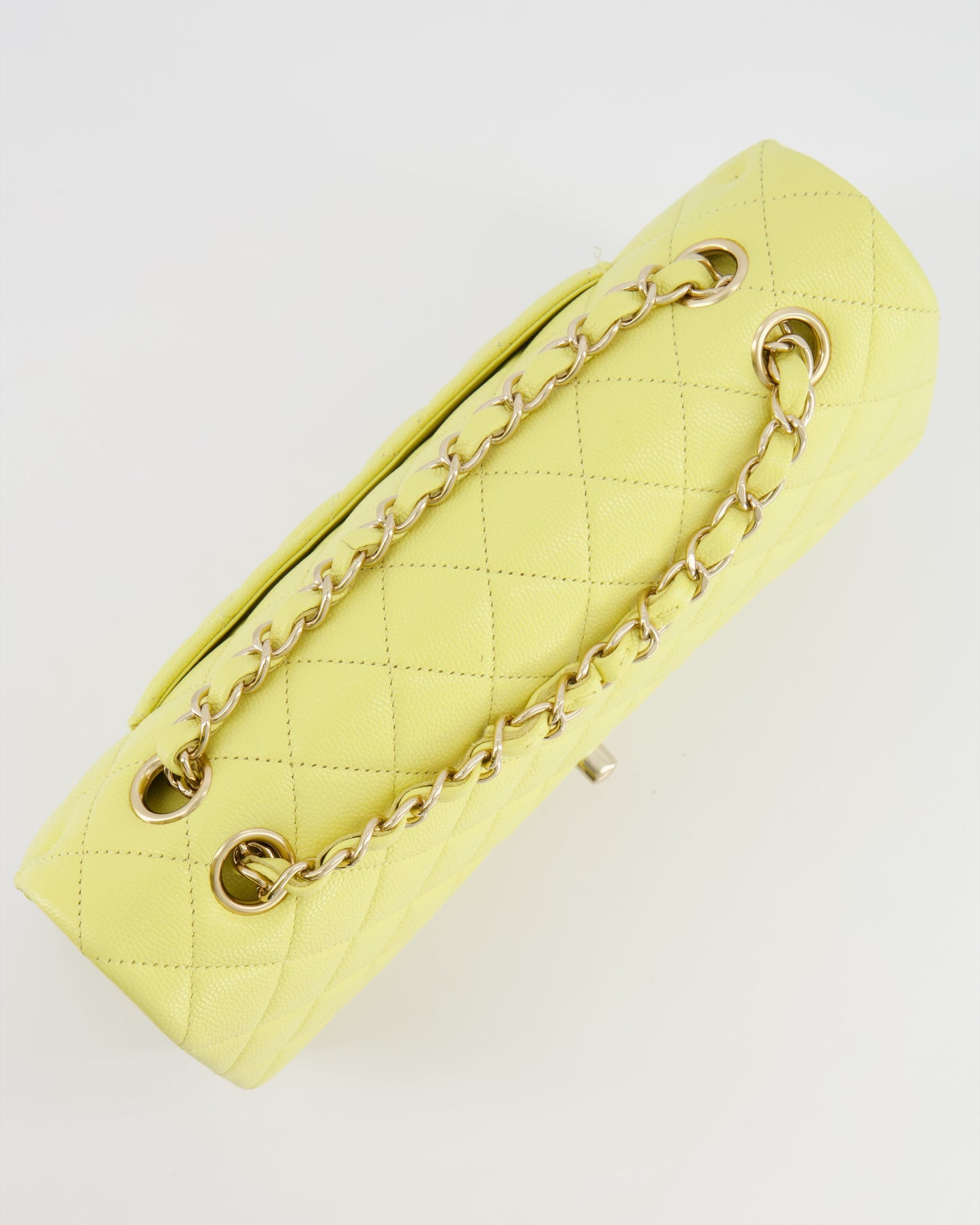 Chanel Classic Medium Double Flap Bag in Sorbet Yellow Caviar Leather with Champagne Gold Hardware