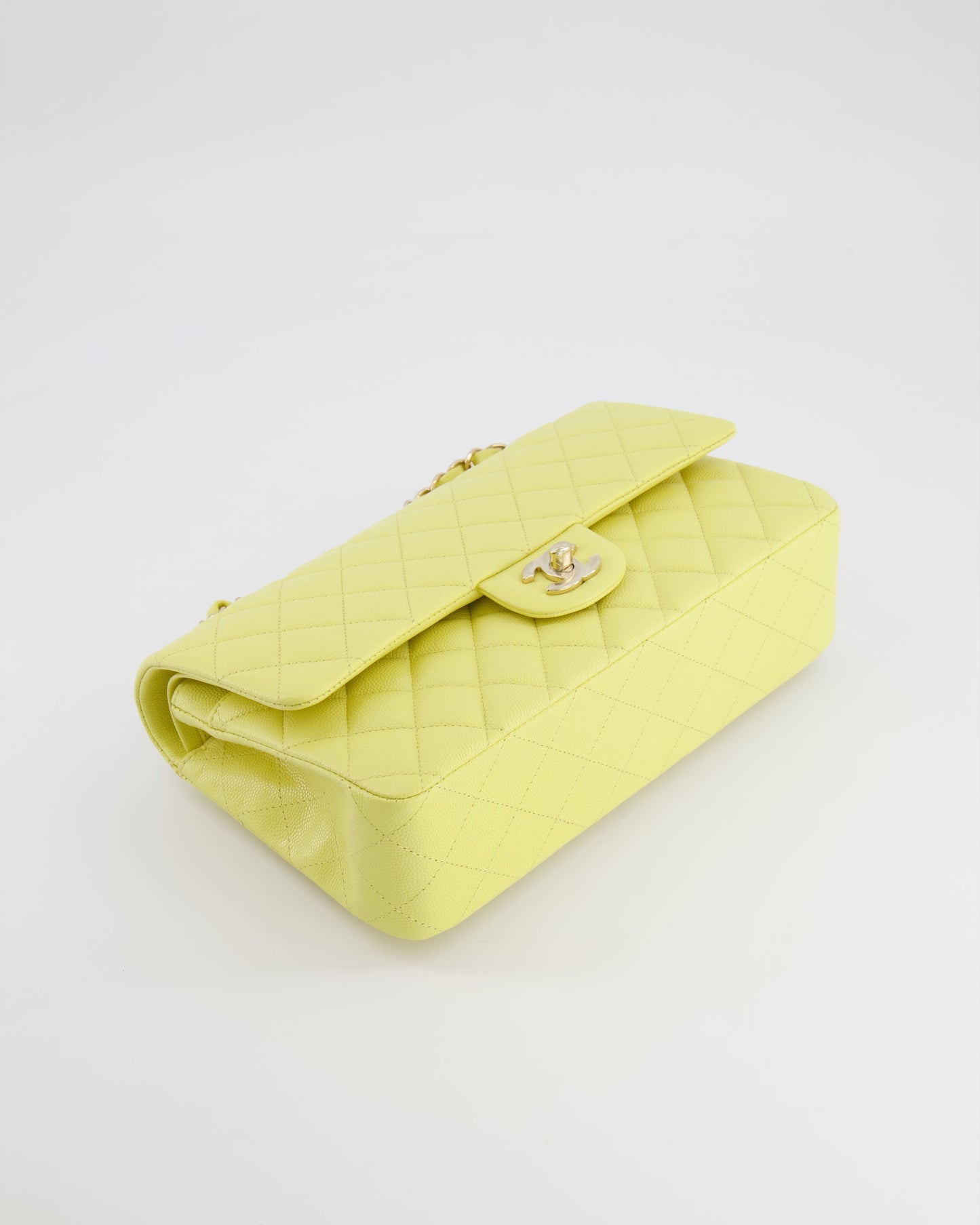 Chanel Classic Medium Double Flap Bag in Sorbet Yellow Caviar Leather with Champagne Gold Hardware