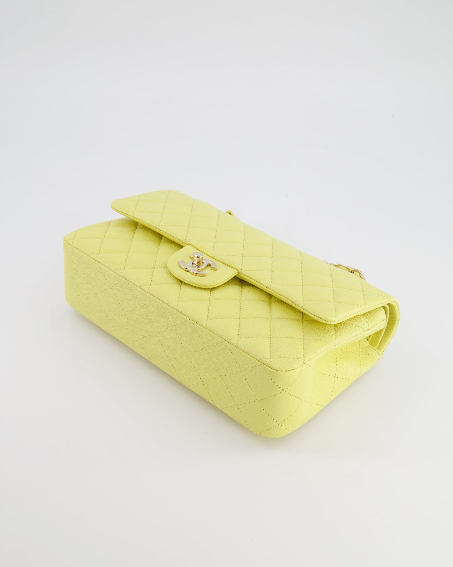 Chanel Classic Medium Double Flap Bag in Sorbet Yellow Caviar Leather with Champagne Gold Hardware