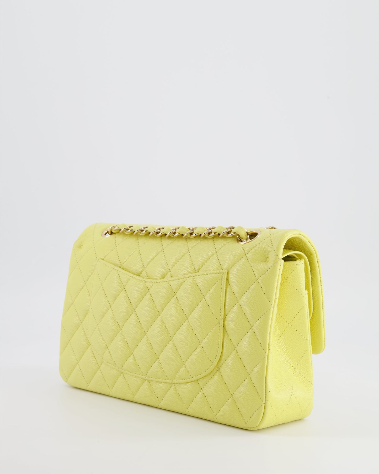 Chanel Classic Medium Double Flap Bag in Sorbet Yellow Caviar Leather with Champagne Gold Hardware